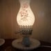 Vintage pair of Milk Glass Hurricane Lamps with Pink Flowers