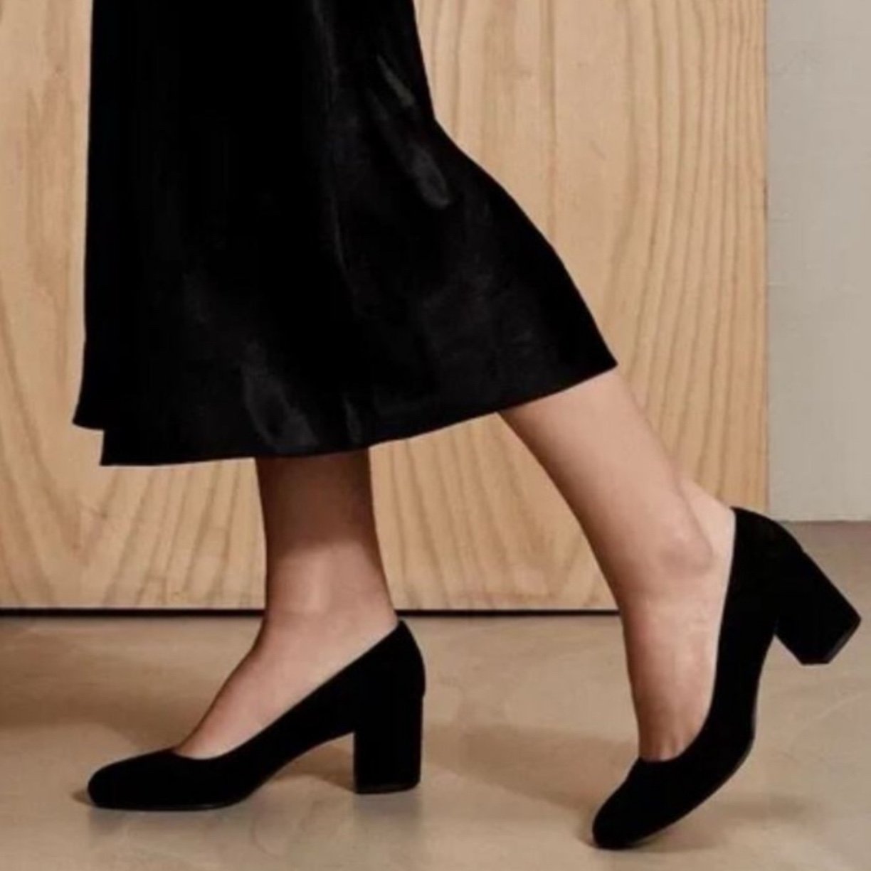 Margaux black leather suede rounded toe block heels