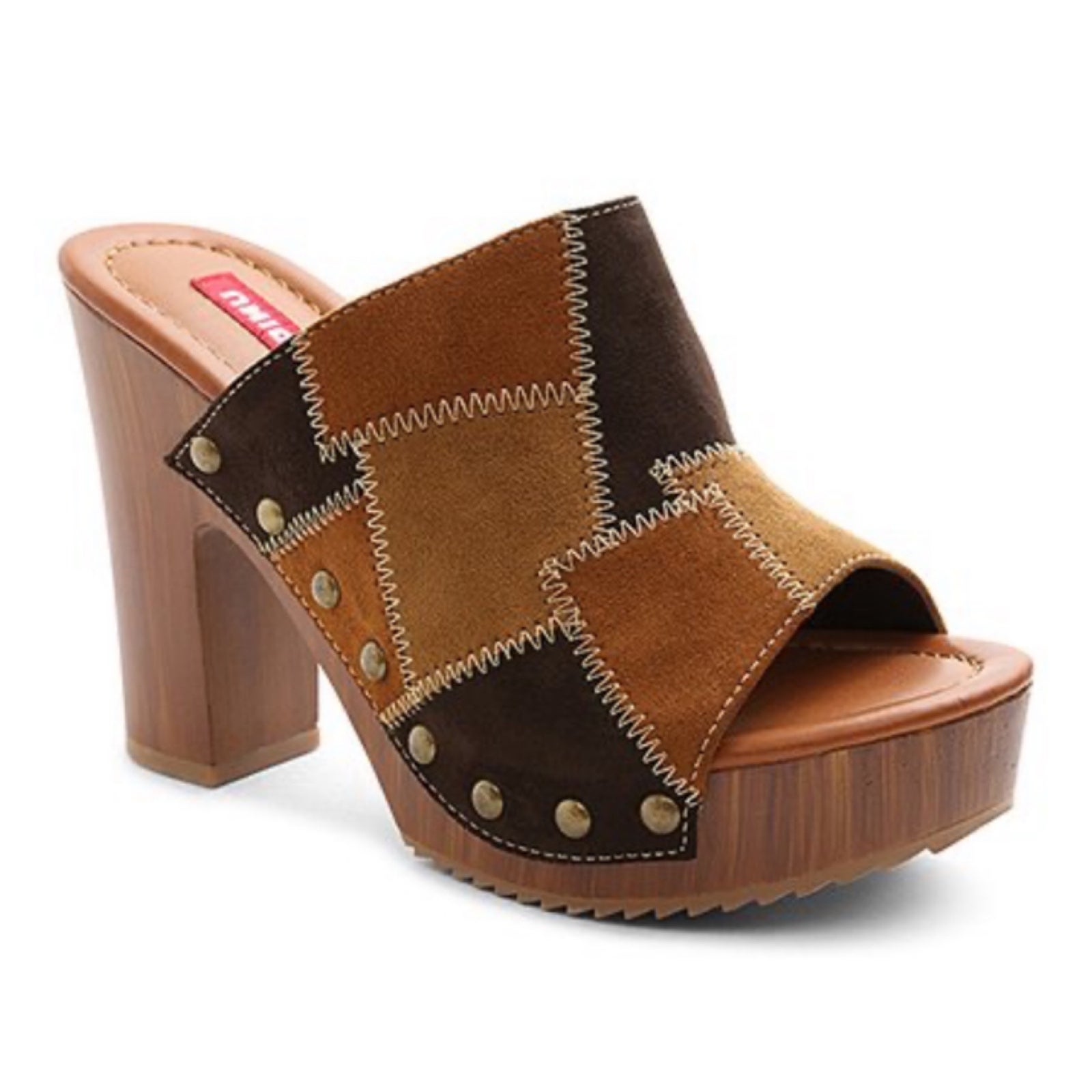 Unionbay Patchwork Suede Women’s Wood Hippie 90’s Style Platform Sandals 7.5