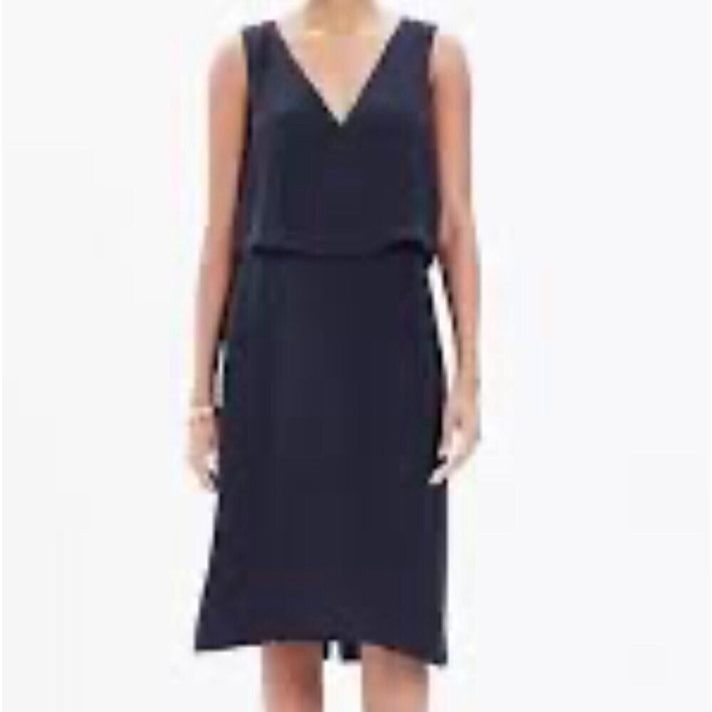 Madewell 8 Luminous Overlay Dress Popover Layered Tiered Black Satin Seamless
