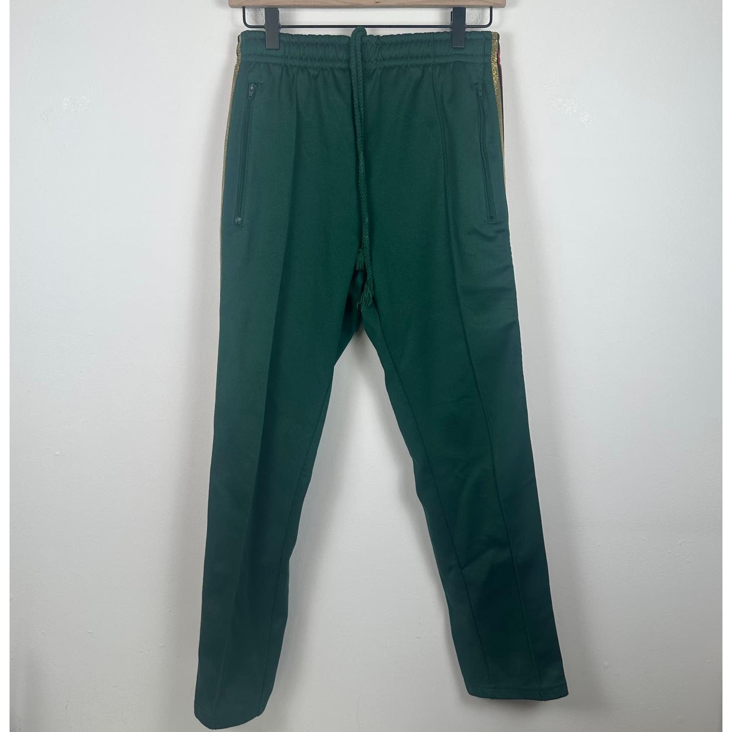 Fashion Nova Mens Red/Metallic Gold Striped Track Athletic Green Pants Small