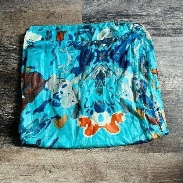 Turquoise Abstract Pattern Silk Scarf
