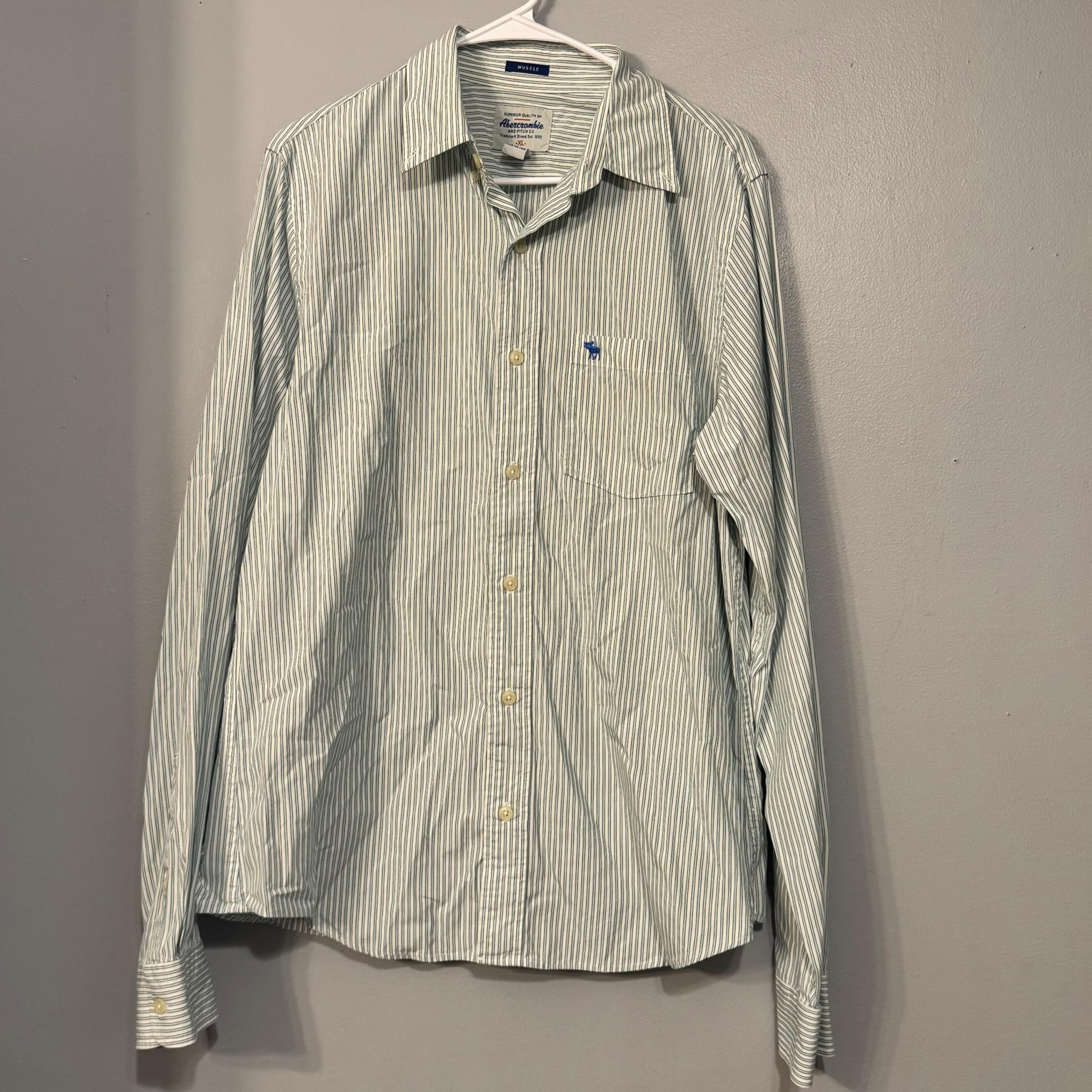 Vintage Abercrombie Fitch Men's White Green XL Striped Button Down Shirt