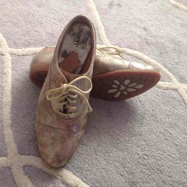 BORN gold wingtip oxfords