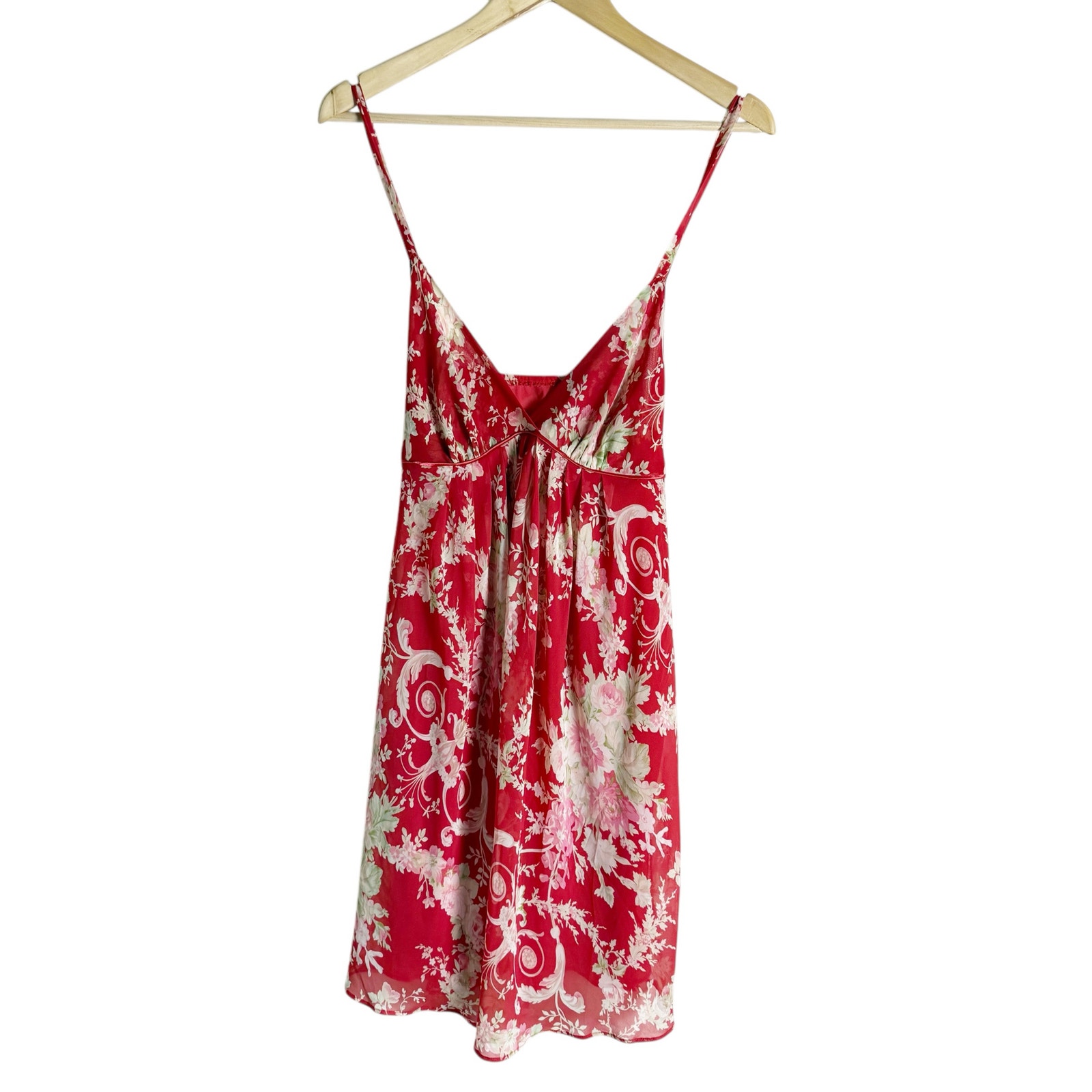 Oscar de la Renta Red Floral Print V-Neck Chemise Slip Mini Dress L