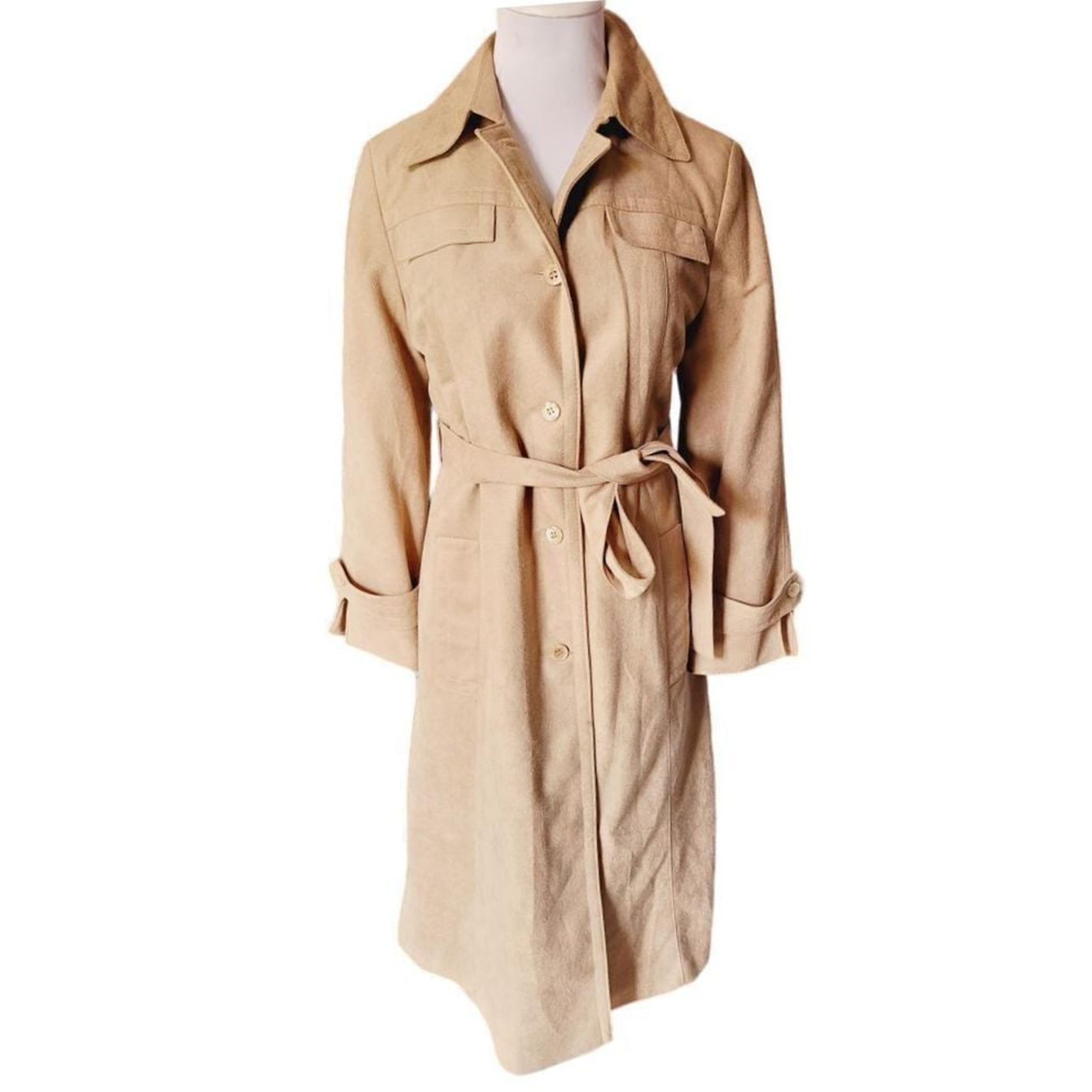 Vintage Women's Forecaster of Boston Tan Wool Belted Trench Coat Size 3/5 Plaid