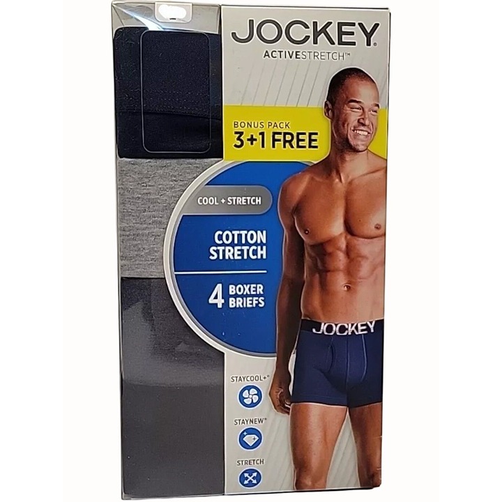 Jockey Activestretch 4-Pack Cotton Stretch Mens Tagless Boxer Briefs NEW Large