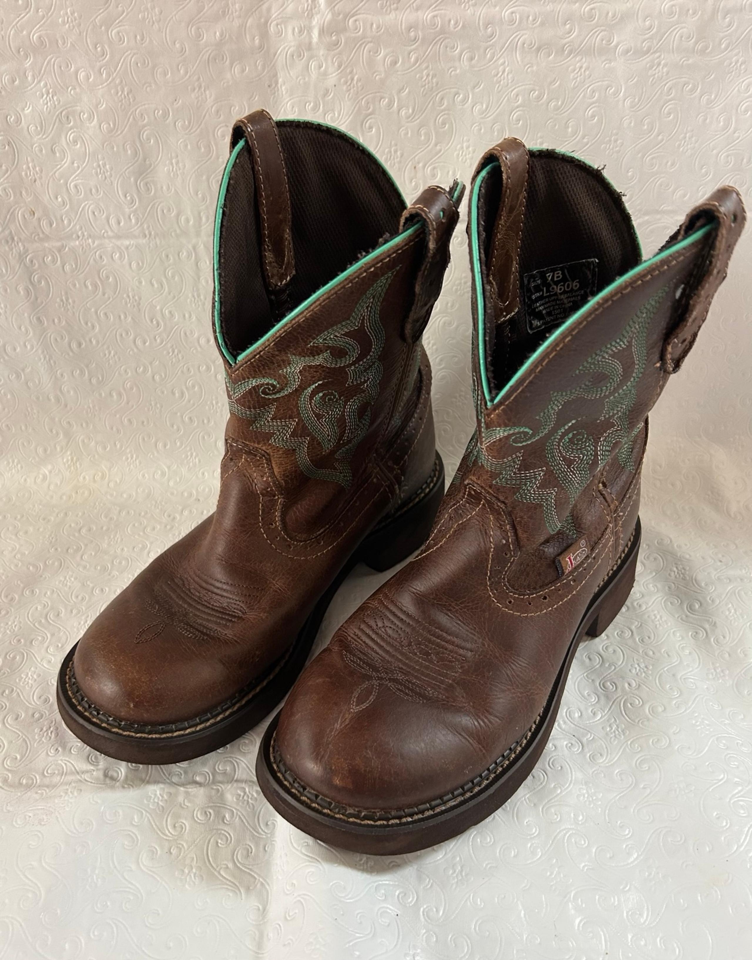 Women’s Justin Gypsy Western Roper Leather Boots Turquoise Stitching Size 7B - Justin Boots