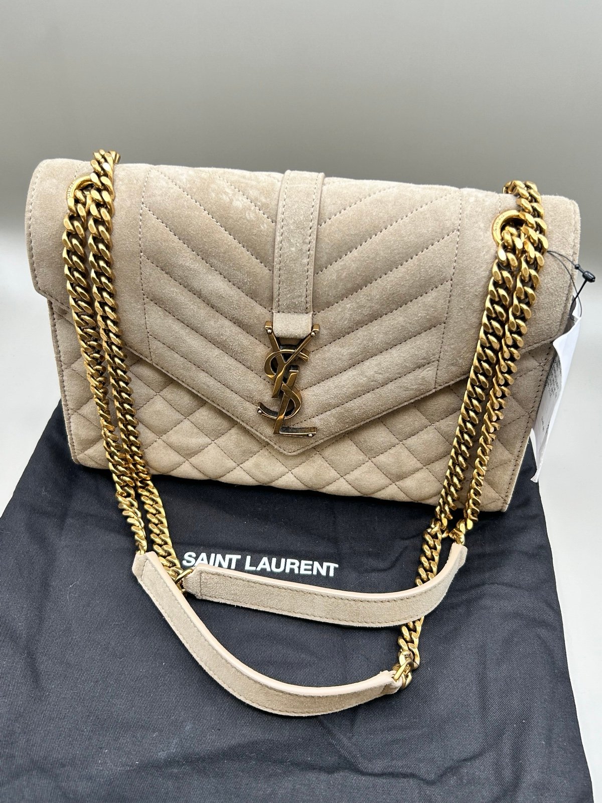 YSL Envelope Triquilt Medium Shoulder Bag in Suede