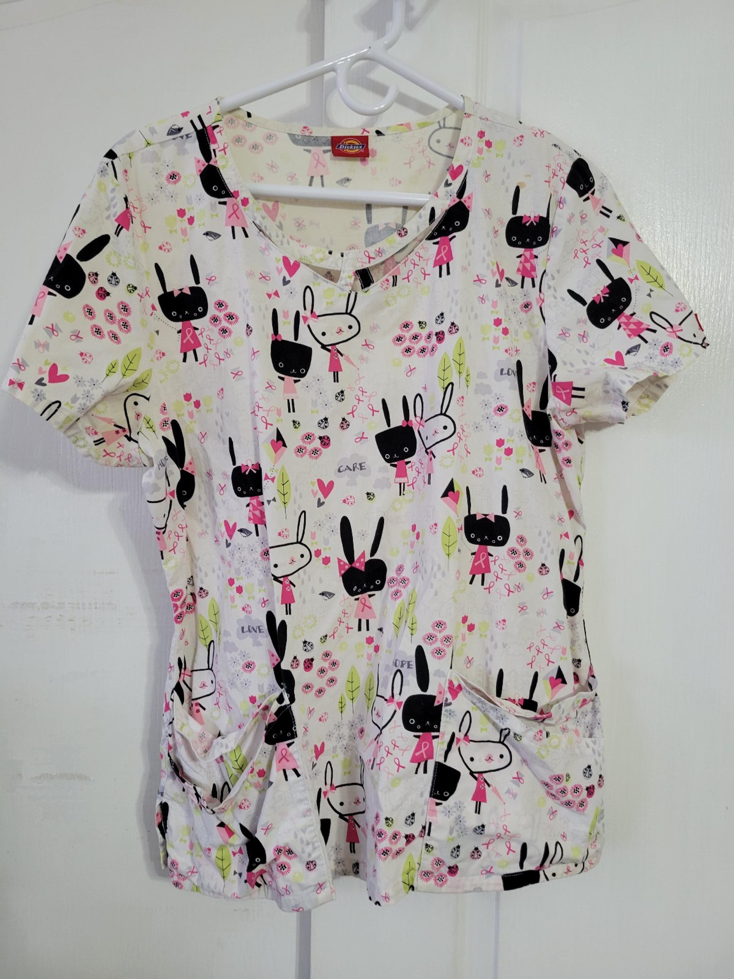DICKIES - Rabbit Breast Cancer Awareness Scrub Top