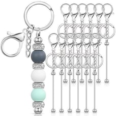 Tondiamo 12 Pcs Beadable Keychains Bars Bulk for Keychain Making Blank Beaded M