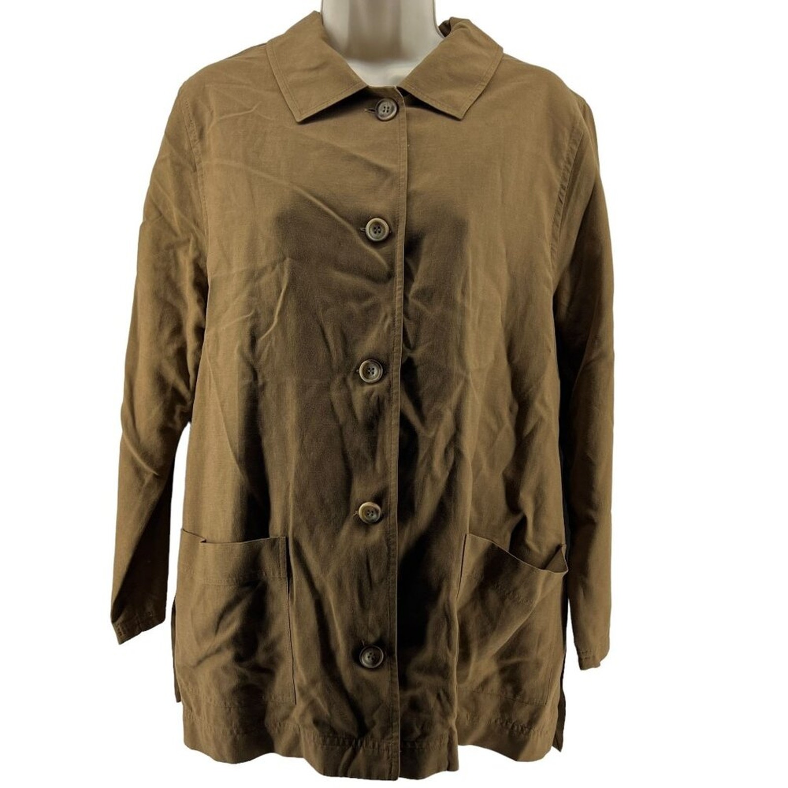 Mariano Rubinacci Brown Linen Blend Button Front Shirt Pockets Womens Size Mediu