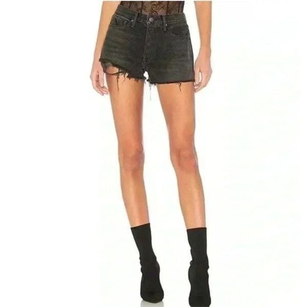 GRLFRND Cindy High Rise in High Tide Distressed Denim Shorts