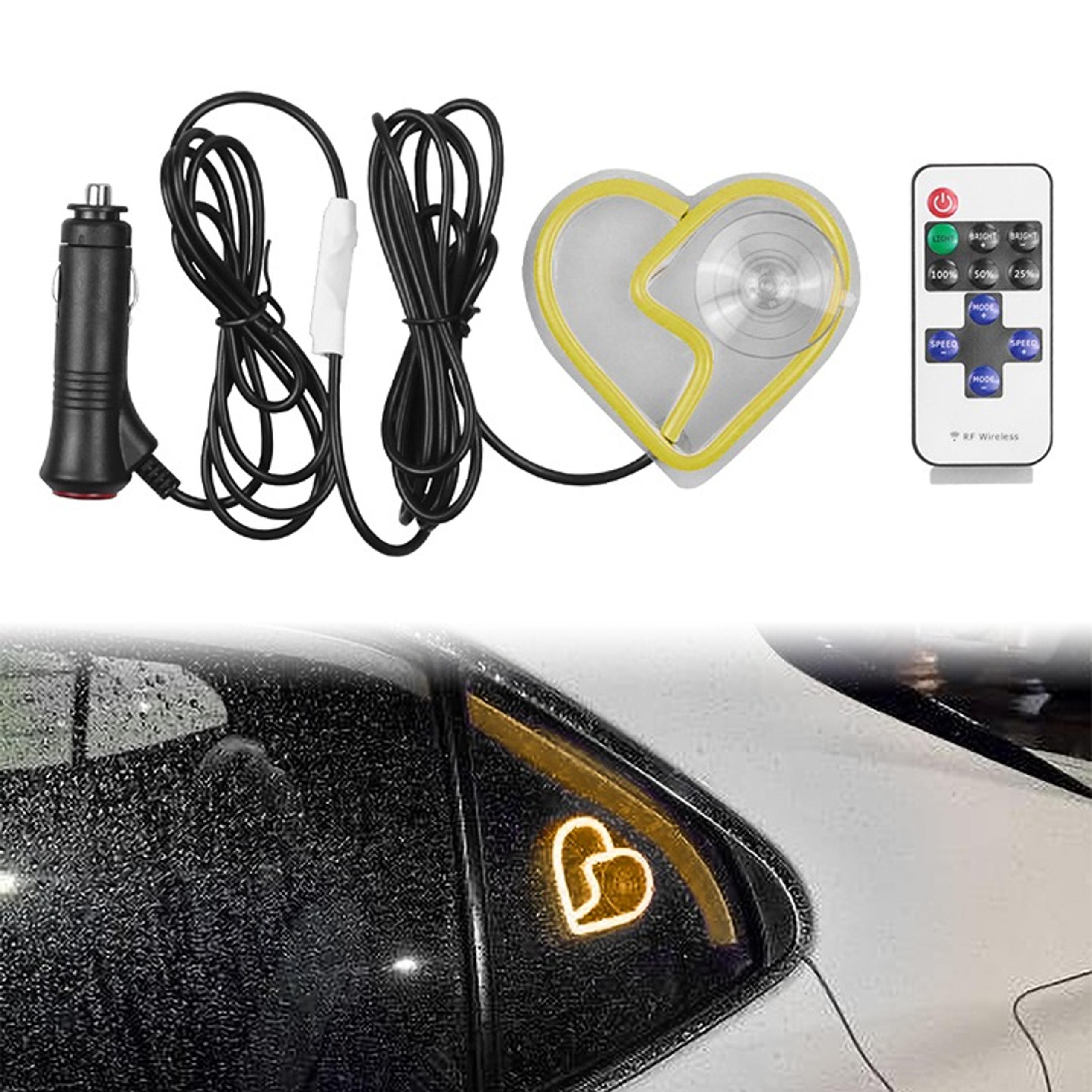 NEW UNIVERSAL BROKEN HEART YELLOW LED Neon Flash Light Car Window Glow Control
