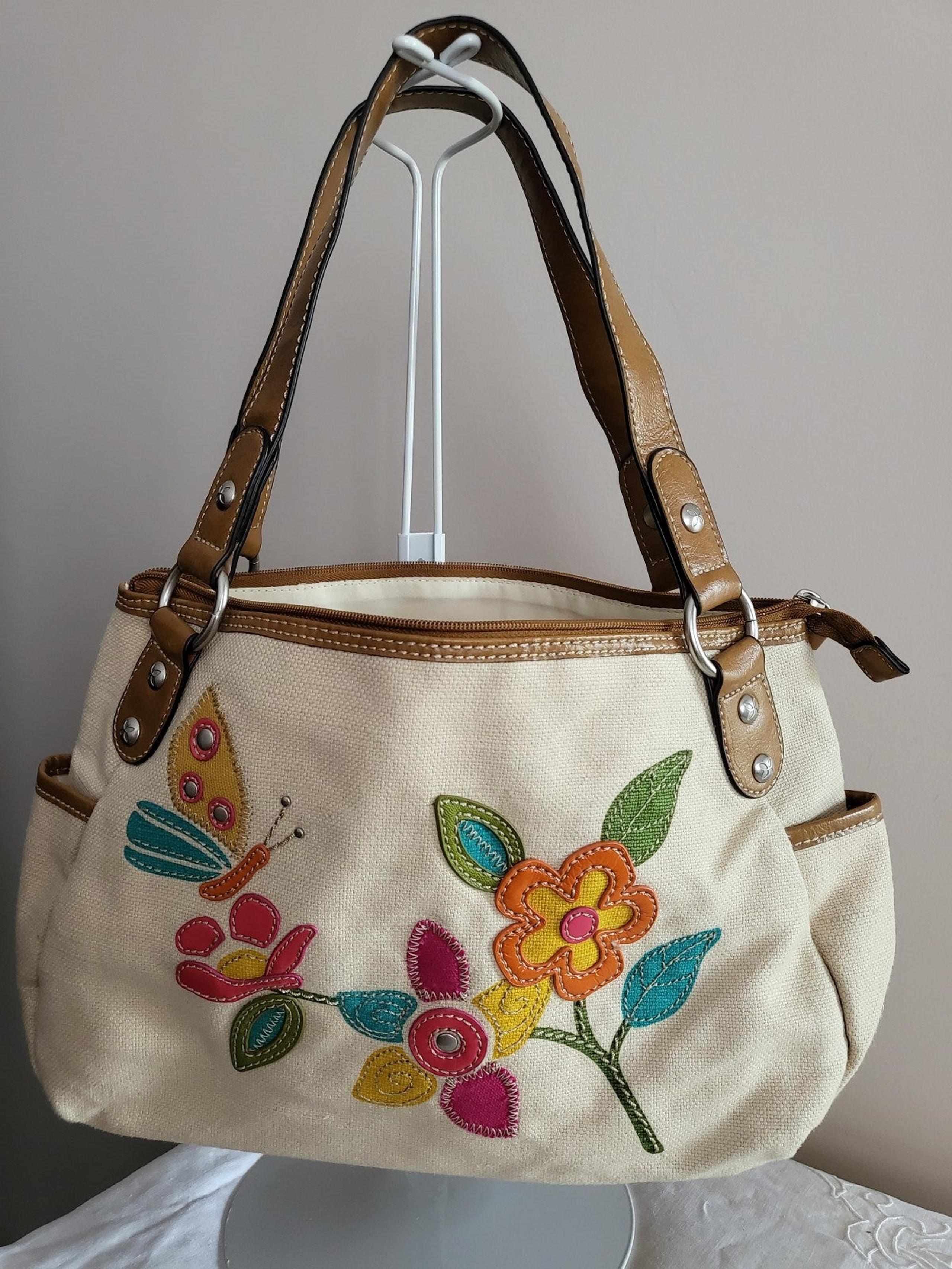 Relic beige weaved fabric faux leather trim shoulder bag