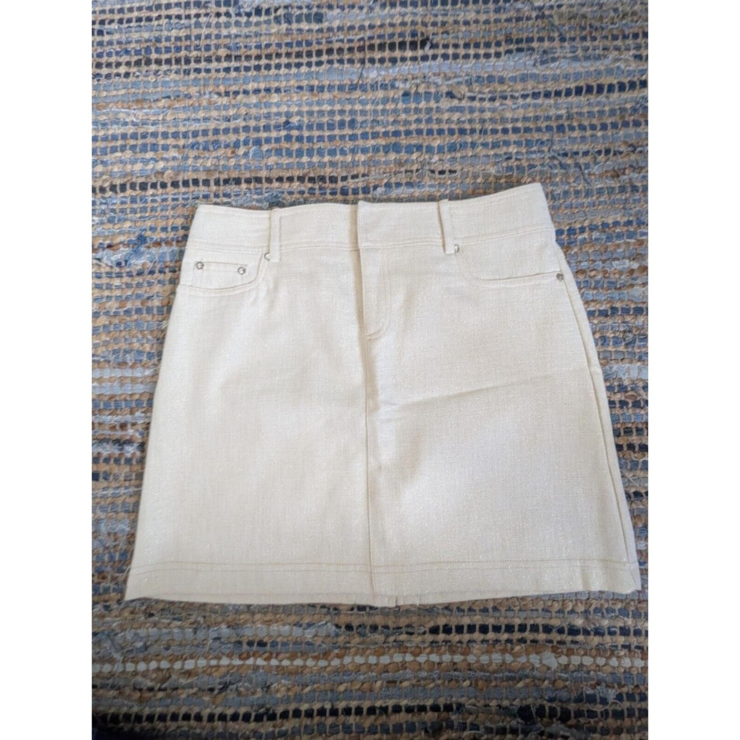Denim Gold Metallic Rhinestone Stud Skirt Size 4 Event Short Pockets Bling - Cache