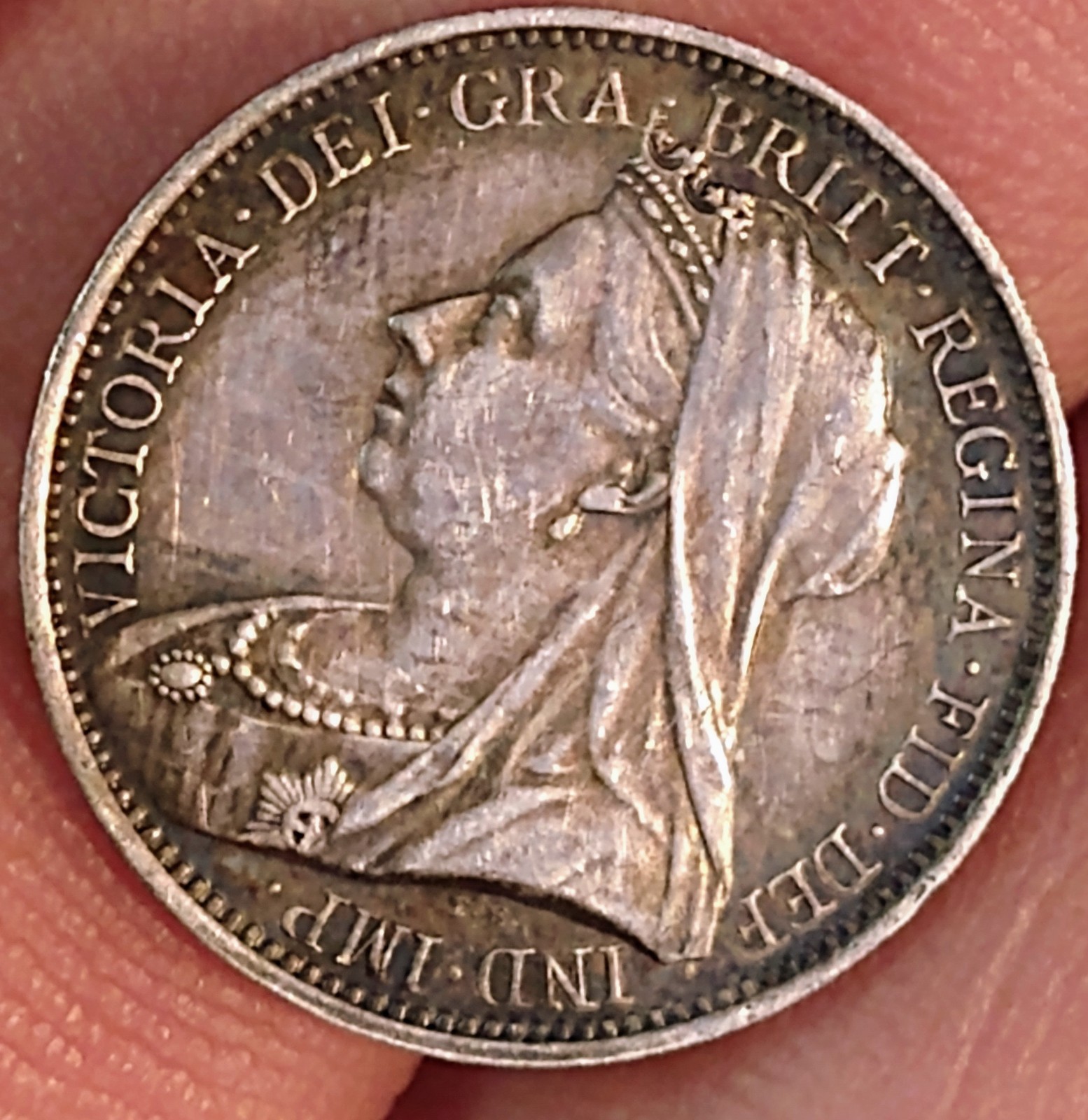 1901 Great Britian beautiful TONED 4 Pence High Grade increadible Coin EU