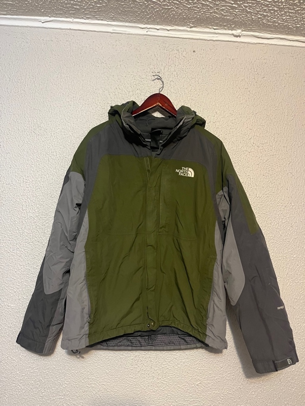 Men’s The North Face Hyvent Full Zip Green Grey Hooded Jacket Flaw