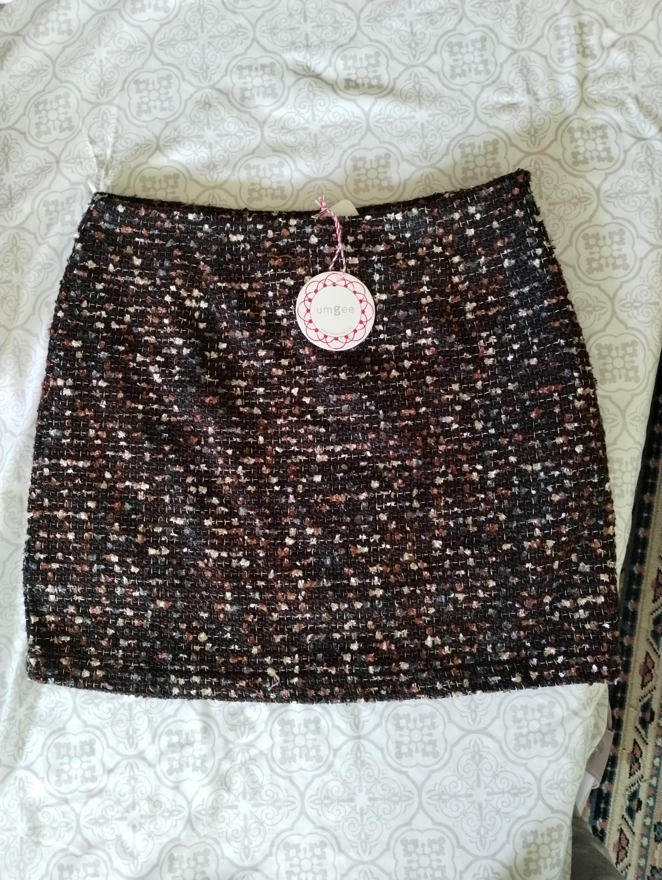 NWT Umgee Tweed Style Brown Mini Skirt Size Large