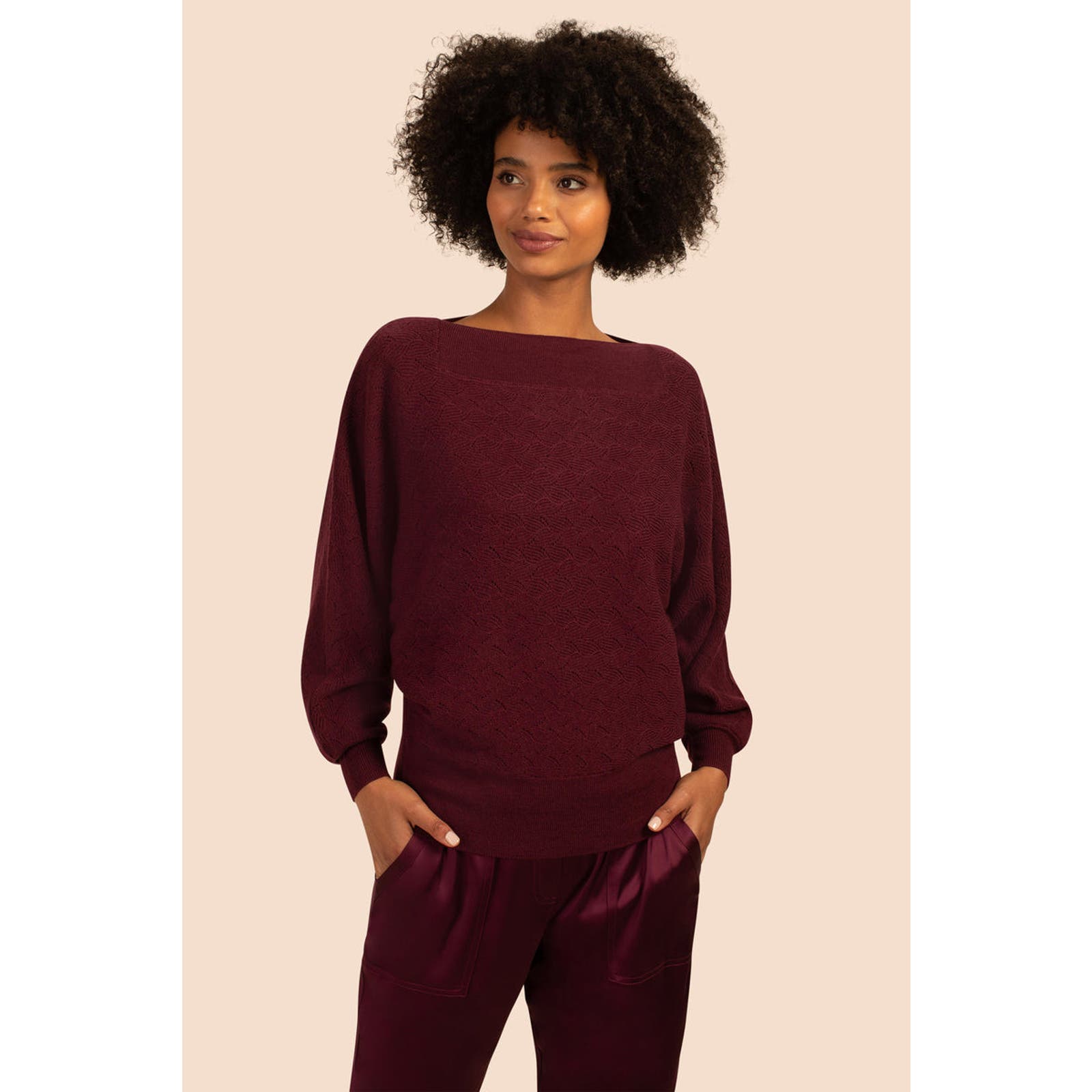 Trina Turk Halima 2 Marino Wool Sweater Amaranth Small Boatneck Dolman