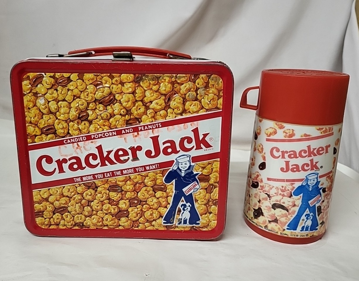 Vintage 1979 Cracker Jack Red Metal Lunch Box with Thermos by Aladdin