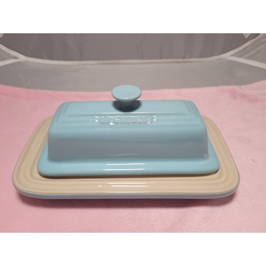 Rare LE CREUSET STONEWARE Cool Mint 1/4lb BUTTER DISH WITH KNOB LID