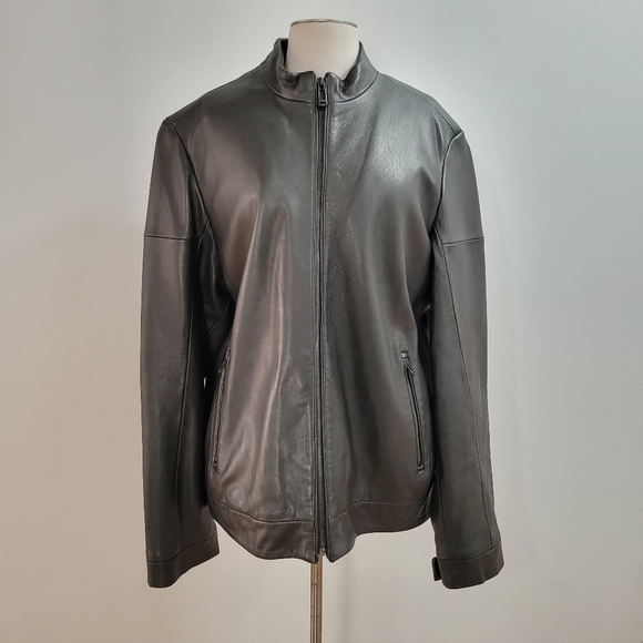 Calvin Klein Men's Black Slim Fit Genuine Leather Motorcycle Biker Jacket Large