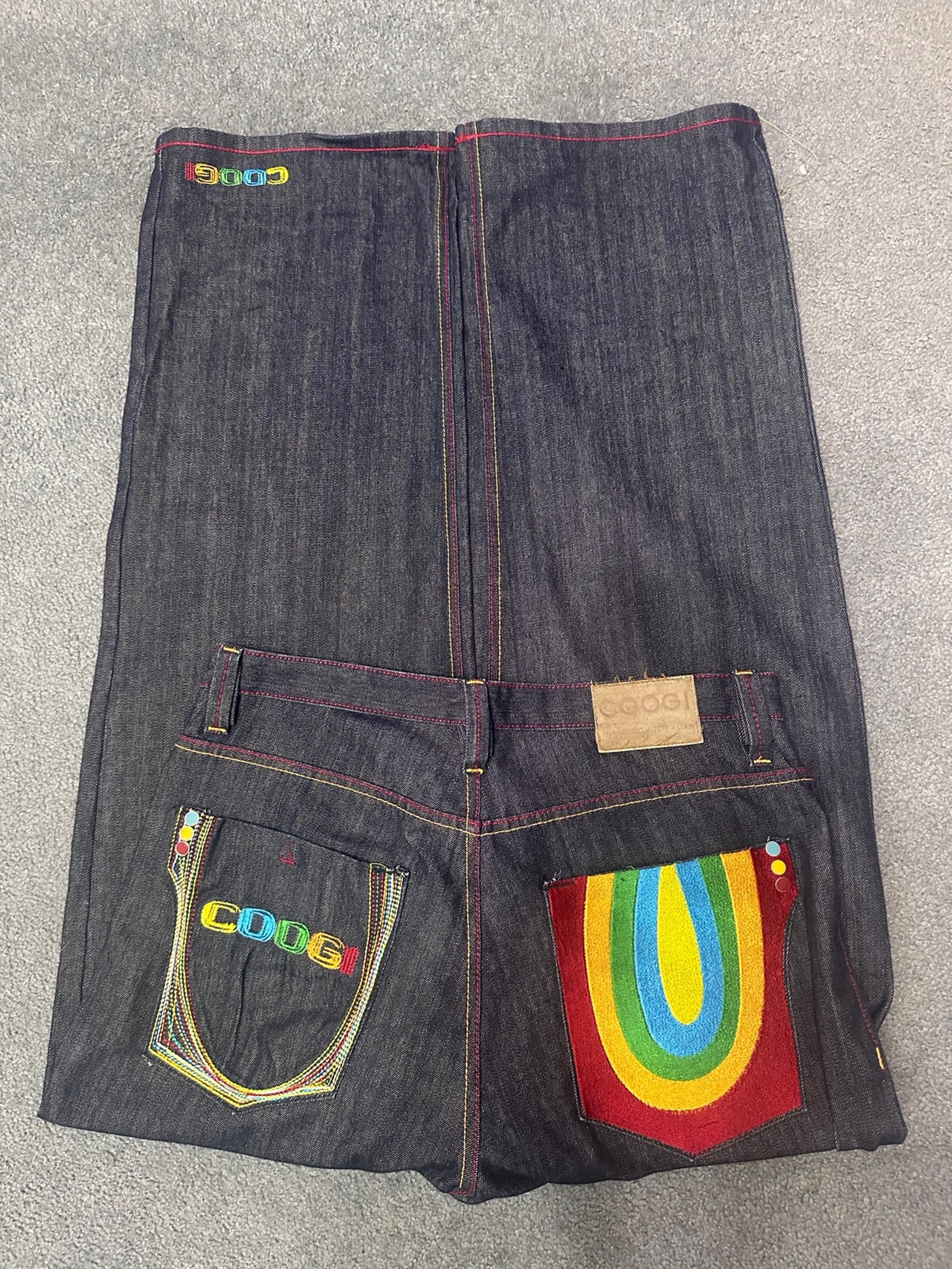 VTG Y2K COOGI Jeans Mens 38x34 Black Denim Pants Embroidered Baggy Skater