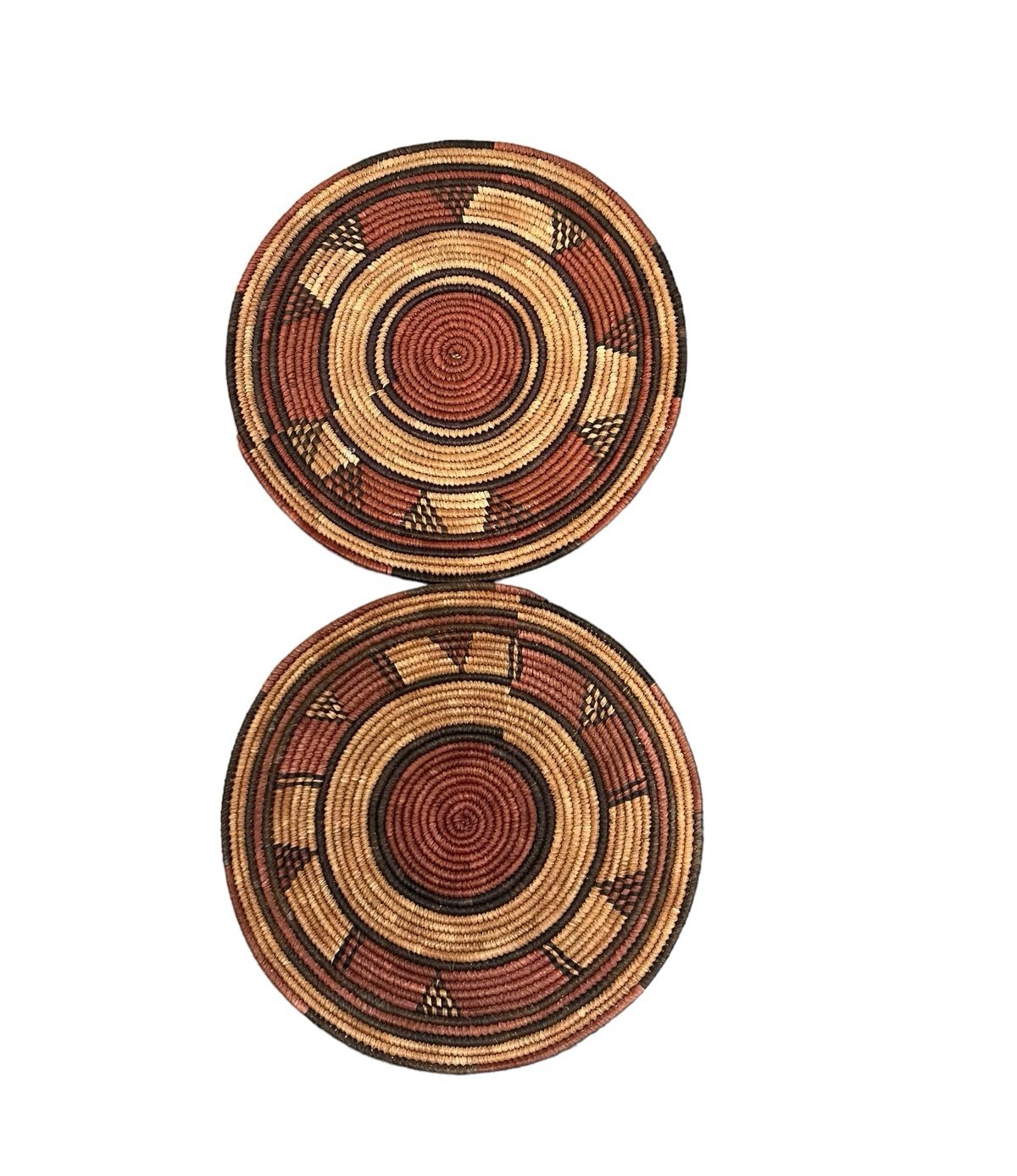 African Woven Coil Flat Basket 14” Hot Plate Pad Table/Wall Decor Art~Set of 2