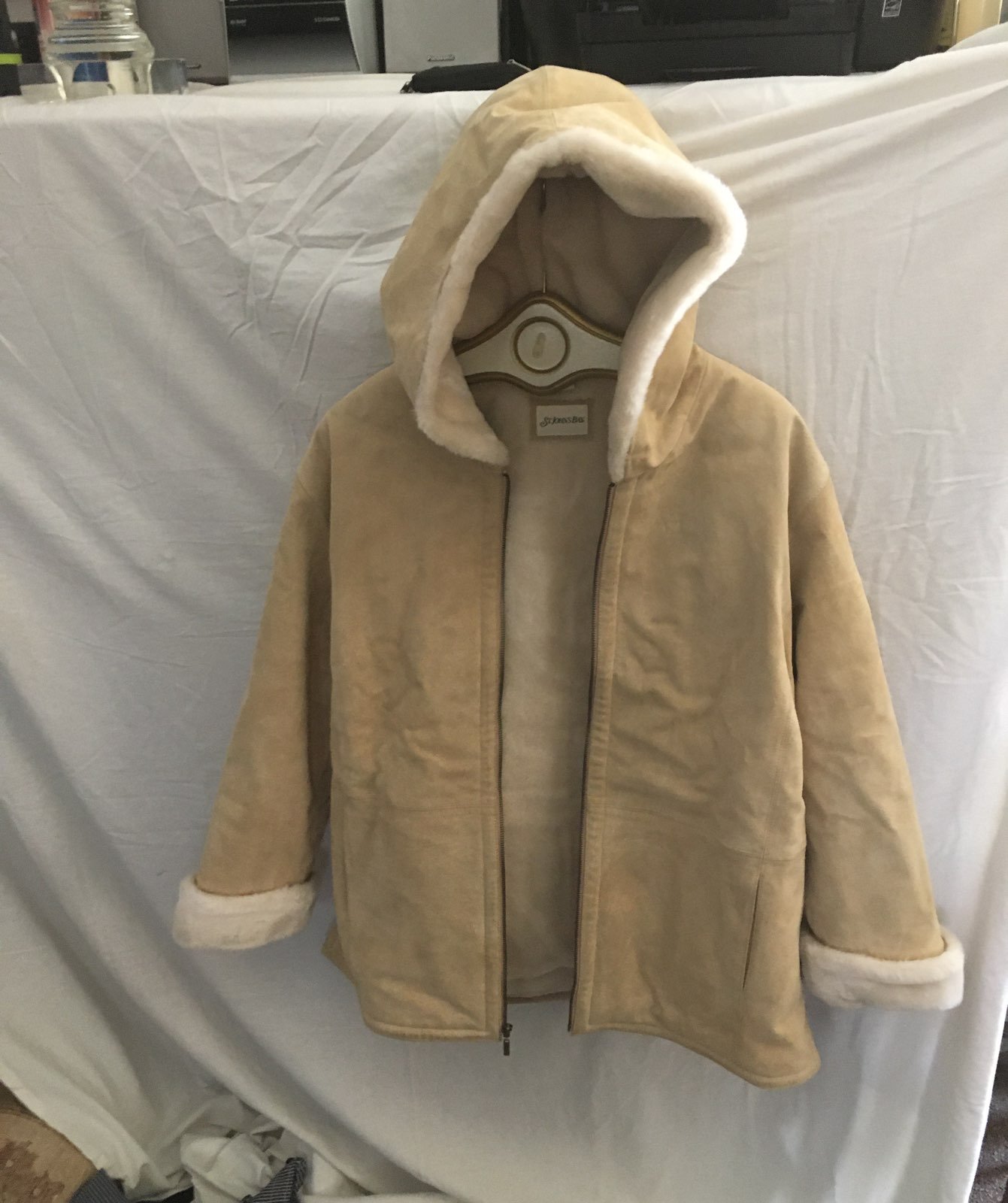 Leather Coat with Hood - L