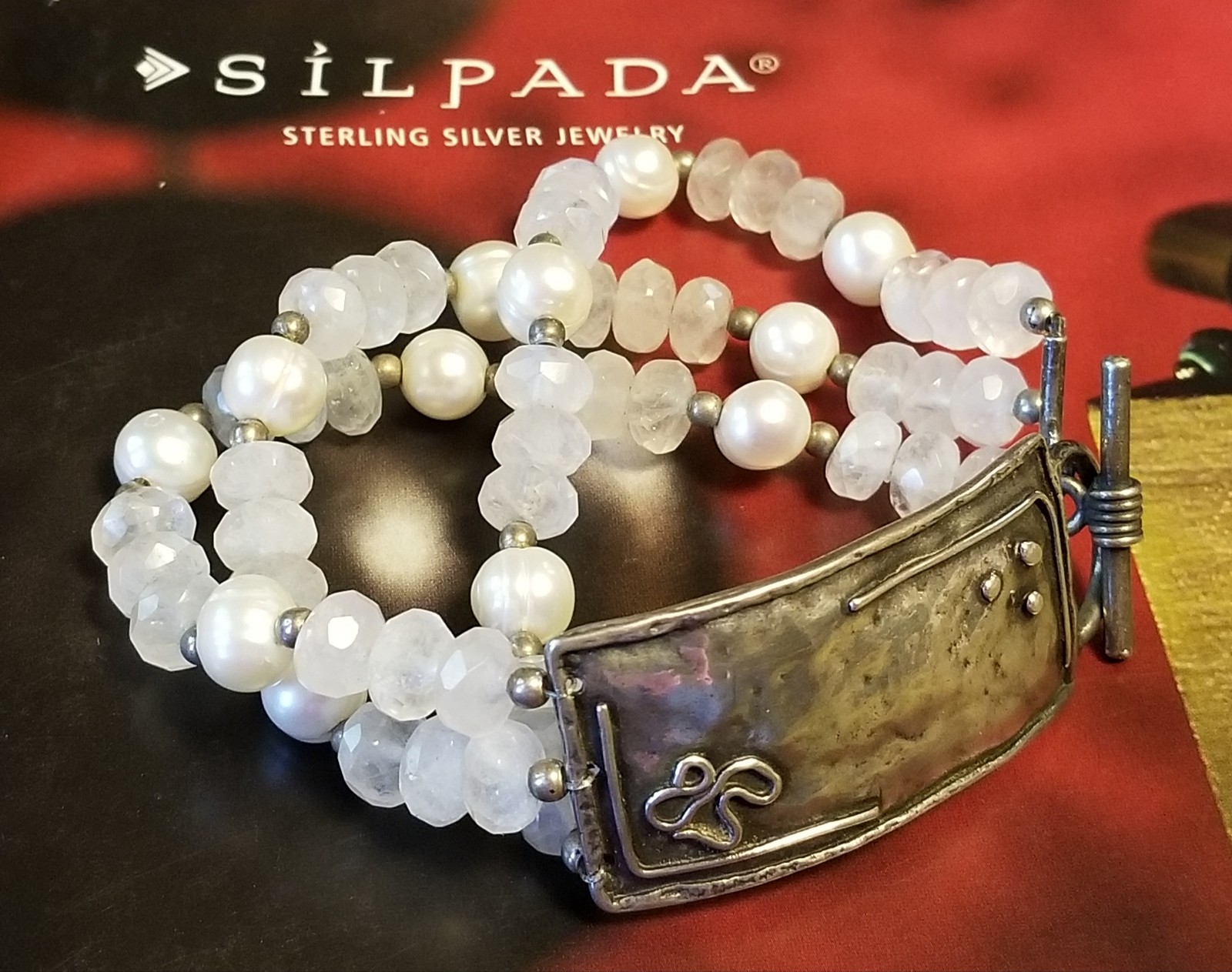 RARE Silpada Rose Quartz & Pearl Sterling Silver Bracelet