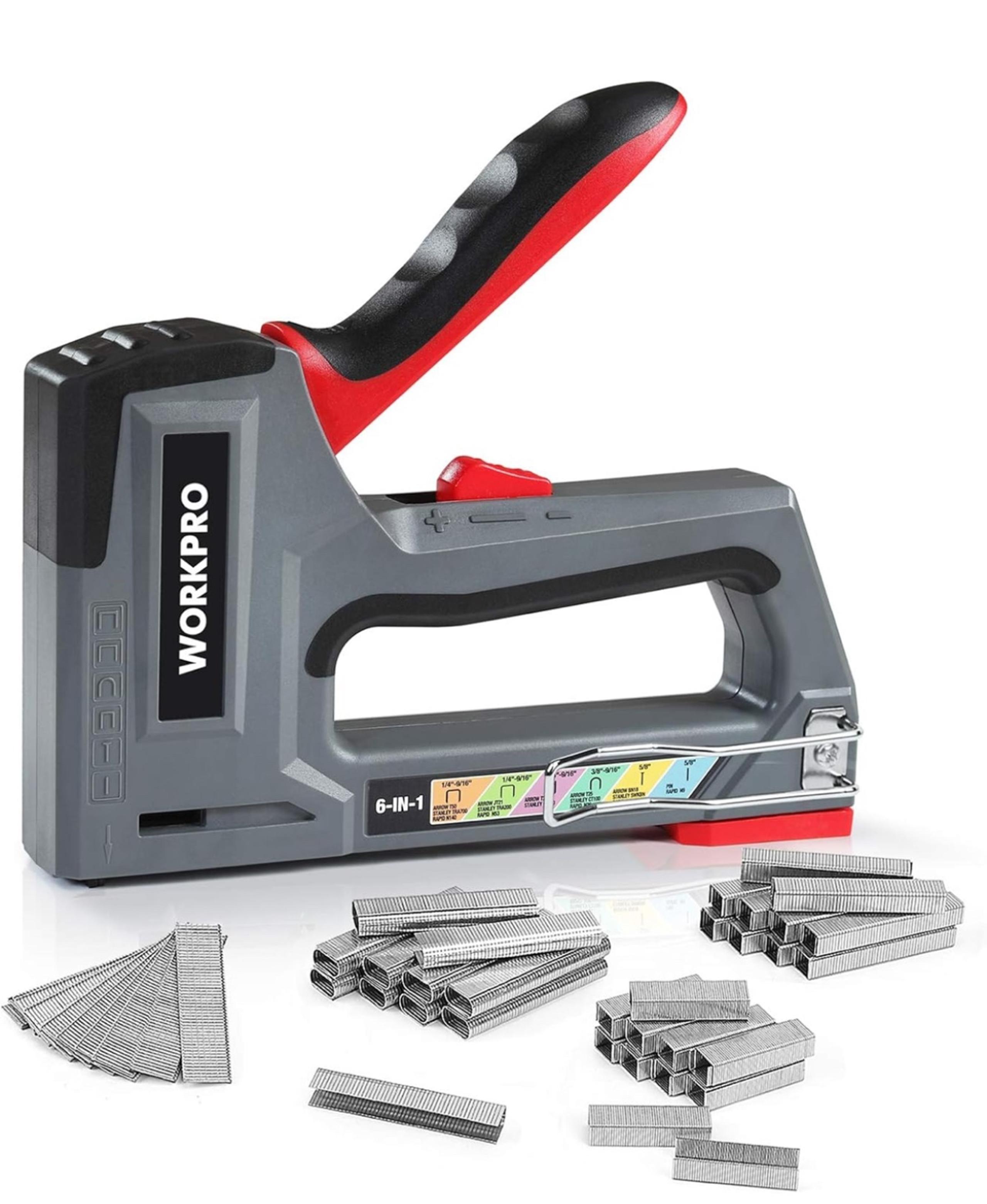 WORKPRO Staple Gun, 6-in-1, Manual Brad Nailer with 4000 Counts Staples