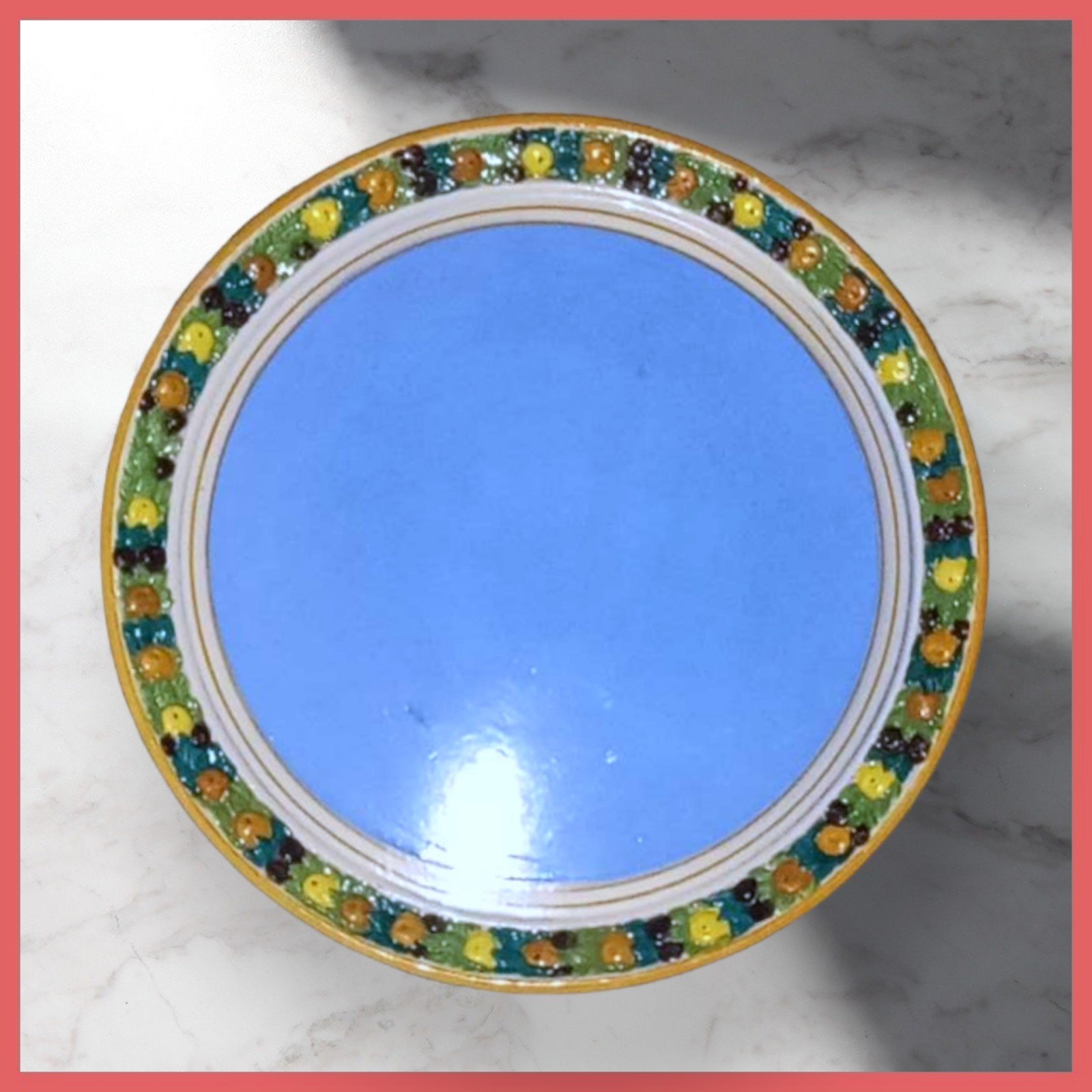 Vintage Della Robbia Italian Hand Painted Blue Large Serving Plate