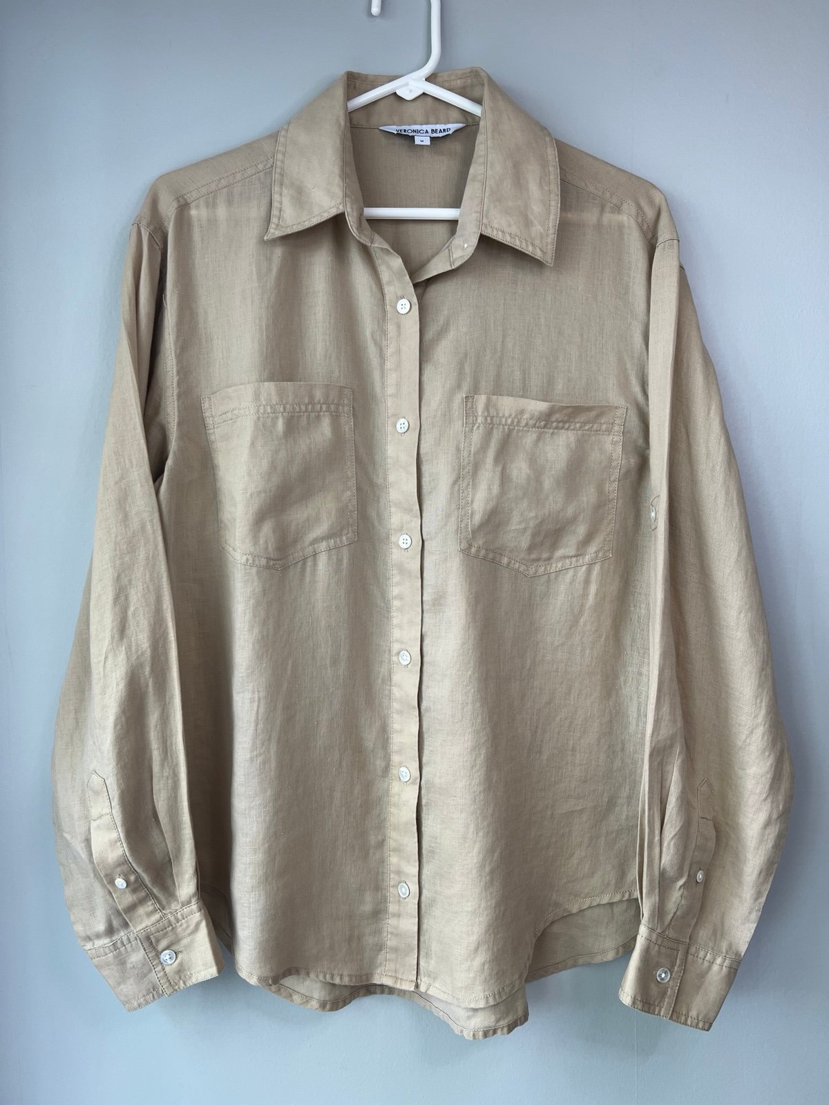 Veronica Beard 100% Linen Gil Button Down Top Pebble Khaki Tan Women’s Medium