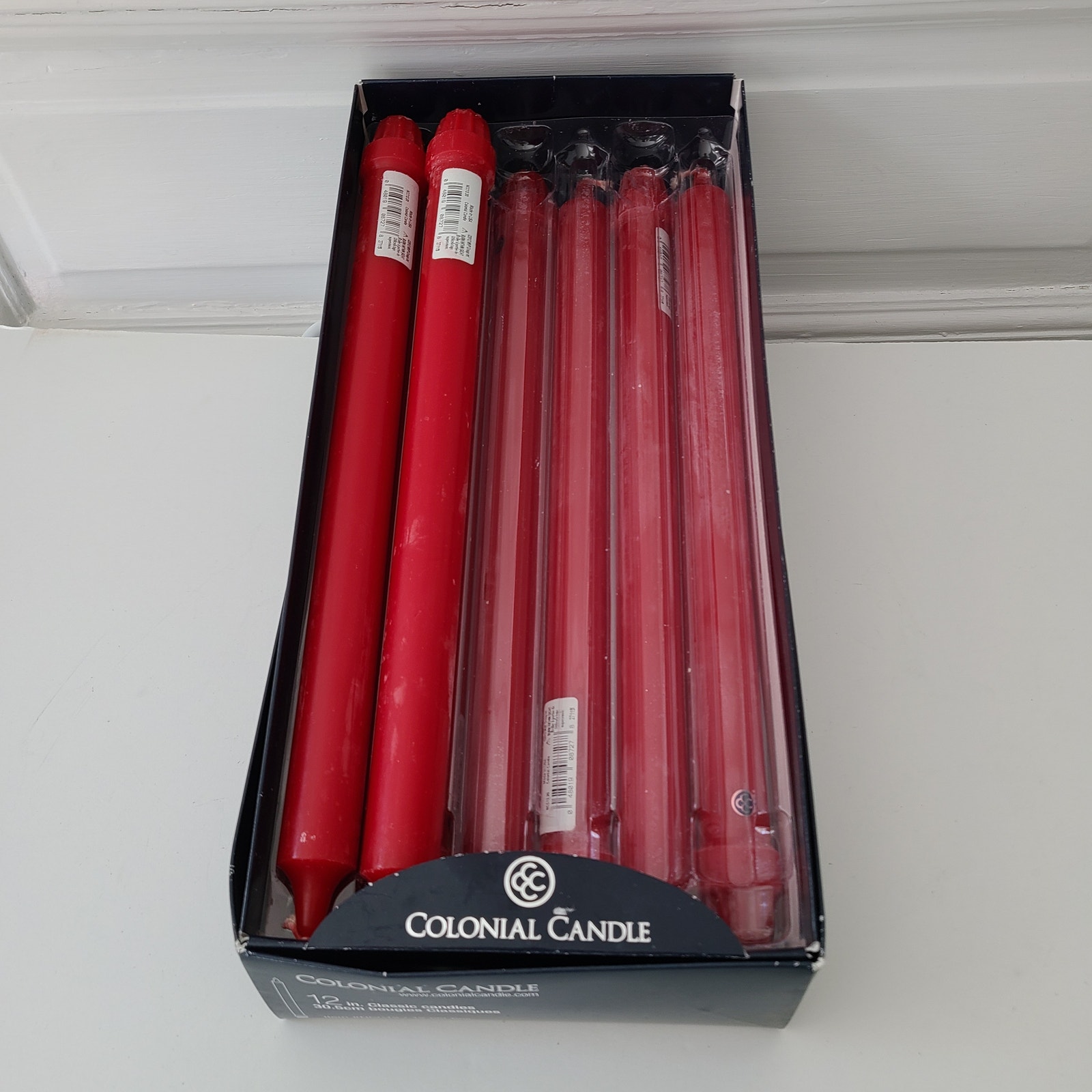 Colonial Candle Classic Red 12 candles tapers box of 8 New in box