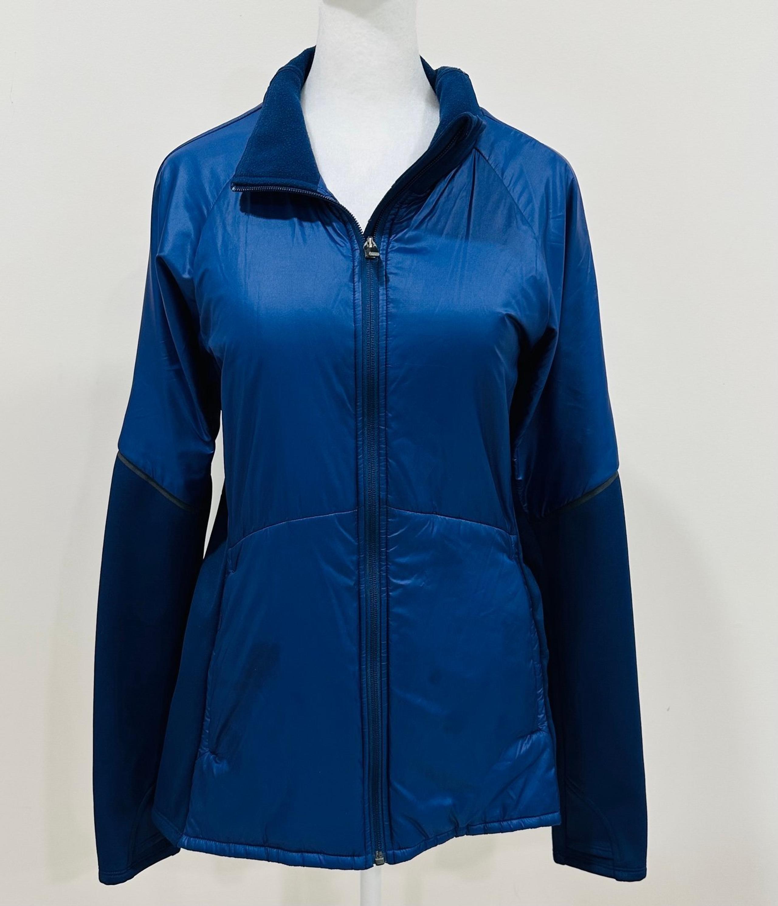 Athleta Jacket Womens L Blue Fitted Zip Running Yoga Track Stretch Sport Light