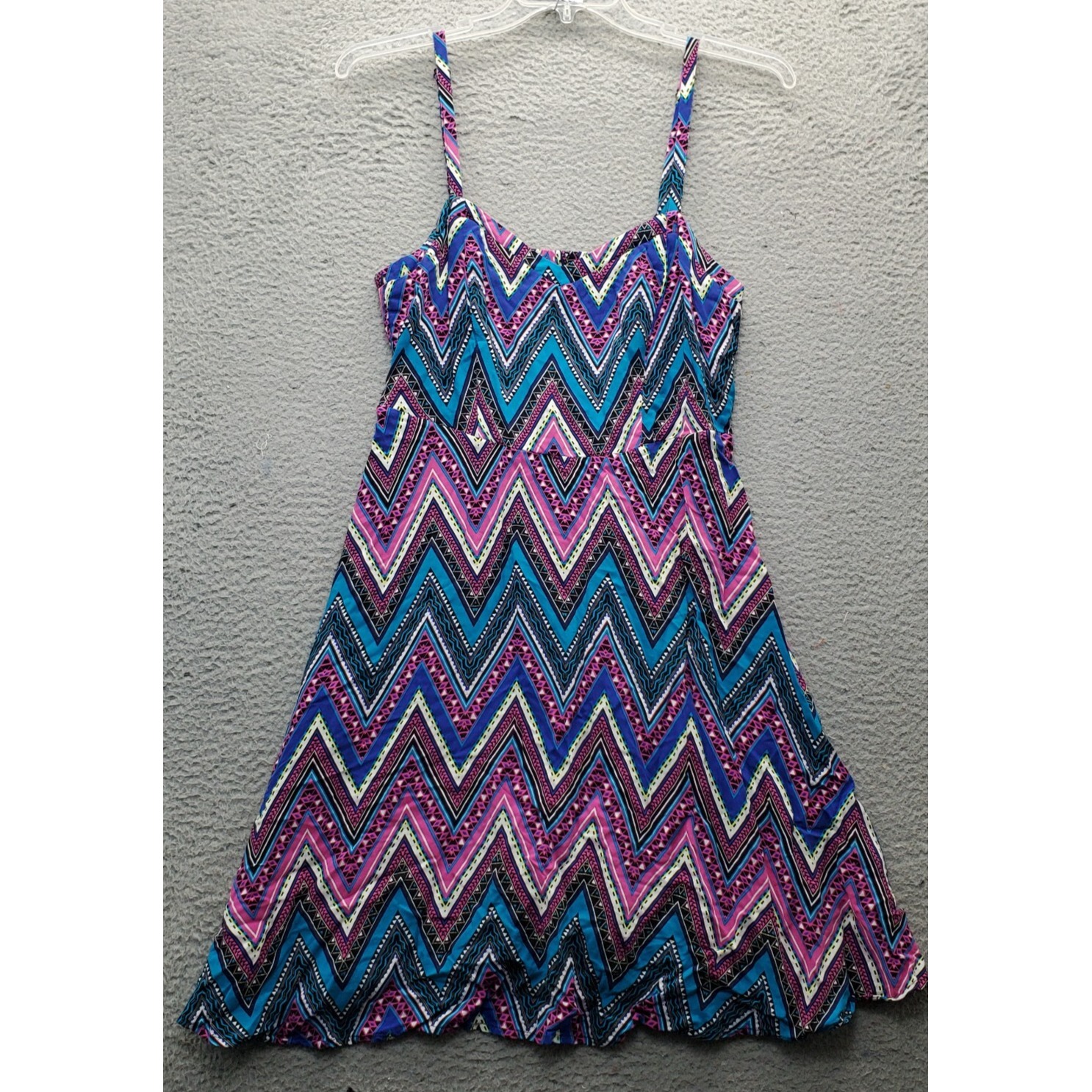 Womens Sundress Multi Azetic Chevron Rayon Sleeveless Adjustable Straps Pullover