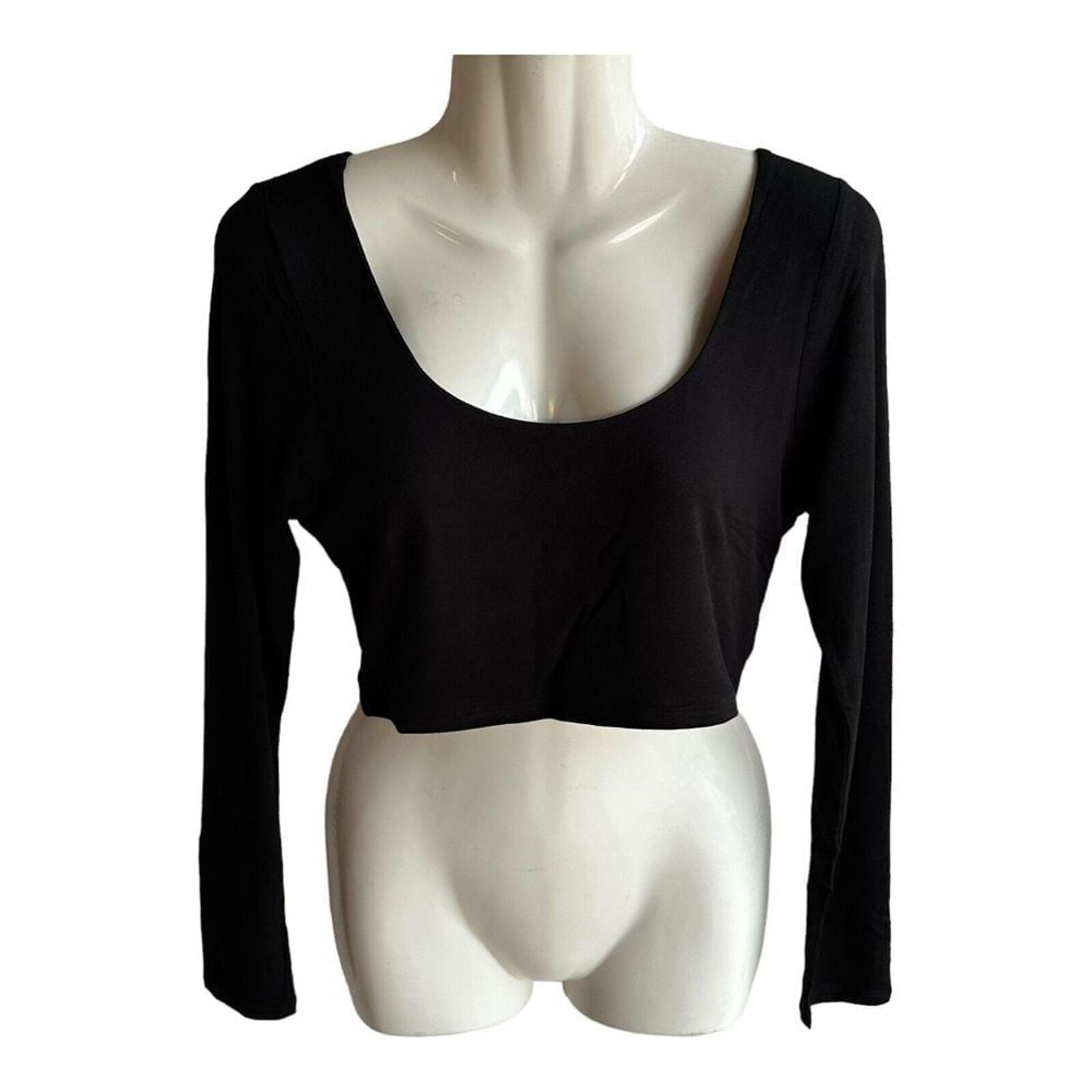 Naked Wardrobe Women Black Stretch Long Sleeve Crop Top  Size XL
