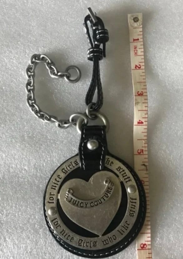 Juicy Couture Large Bag Charm Black Leather and Silver-tone Metal