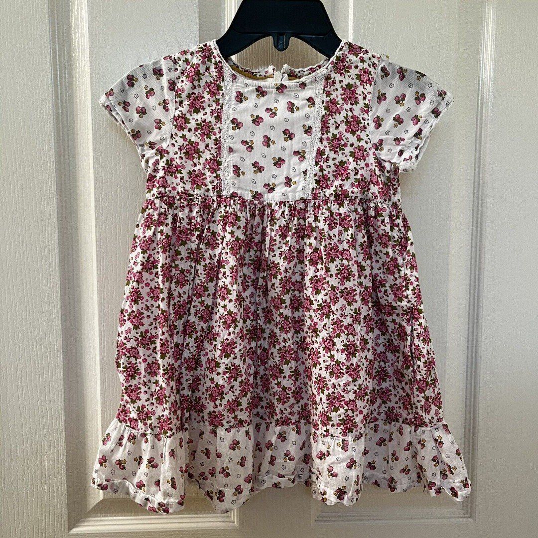 Mini Boden Vintage Posey Floral Dress Pink Pockets Girls Size 3-4 years