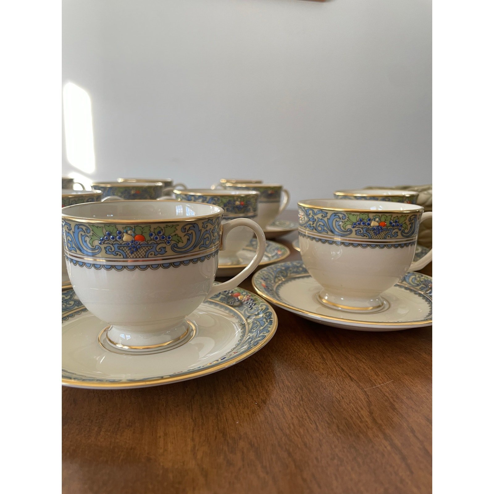 Lenox Autumn Footed Cup & Saucer Set w/ Gold Back stamp 24k Gold Trim