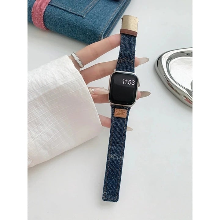 Only Band Leather Strap for Apple Watch 38/40/41mm Denim Fabric Luxury Bracelet