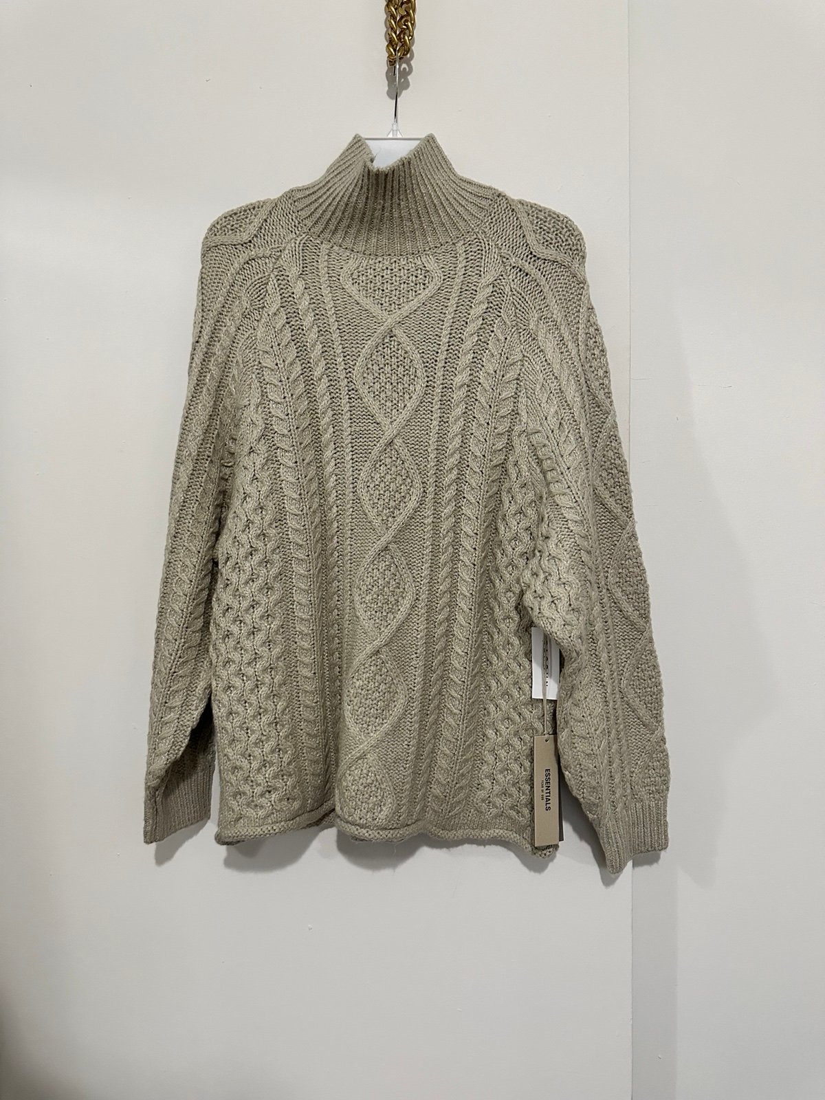 Essentials Fear of God Wheat Cable Knit Turtleneck Sweater