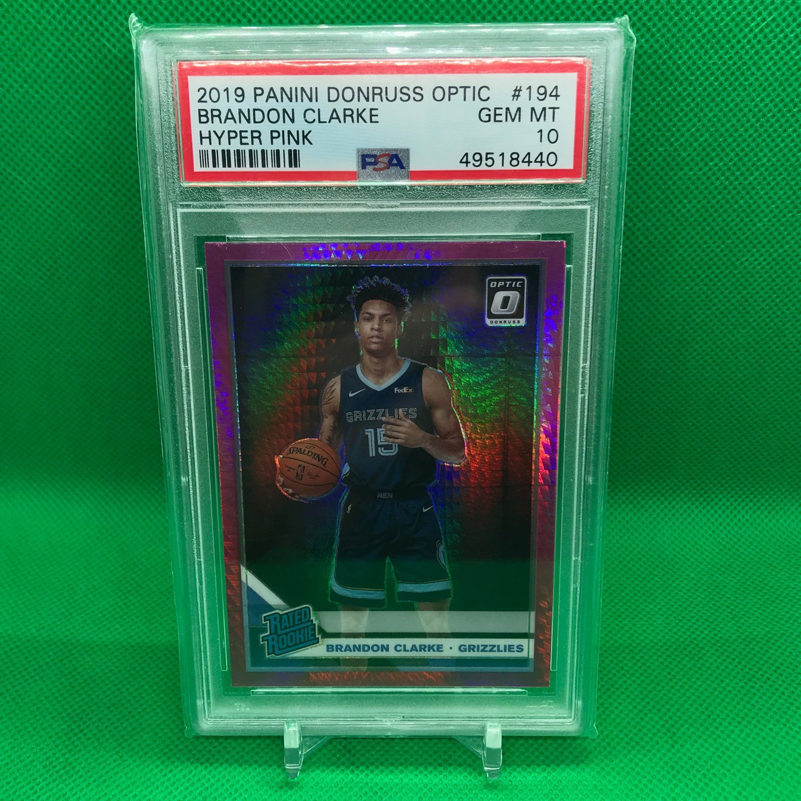 2019 Panini Optic Brandon Clarke Hyper Pink Rated Rookie #194 PSA 10 GEM MINT