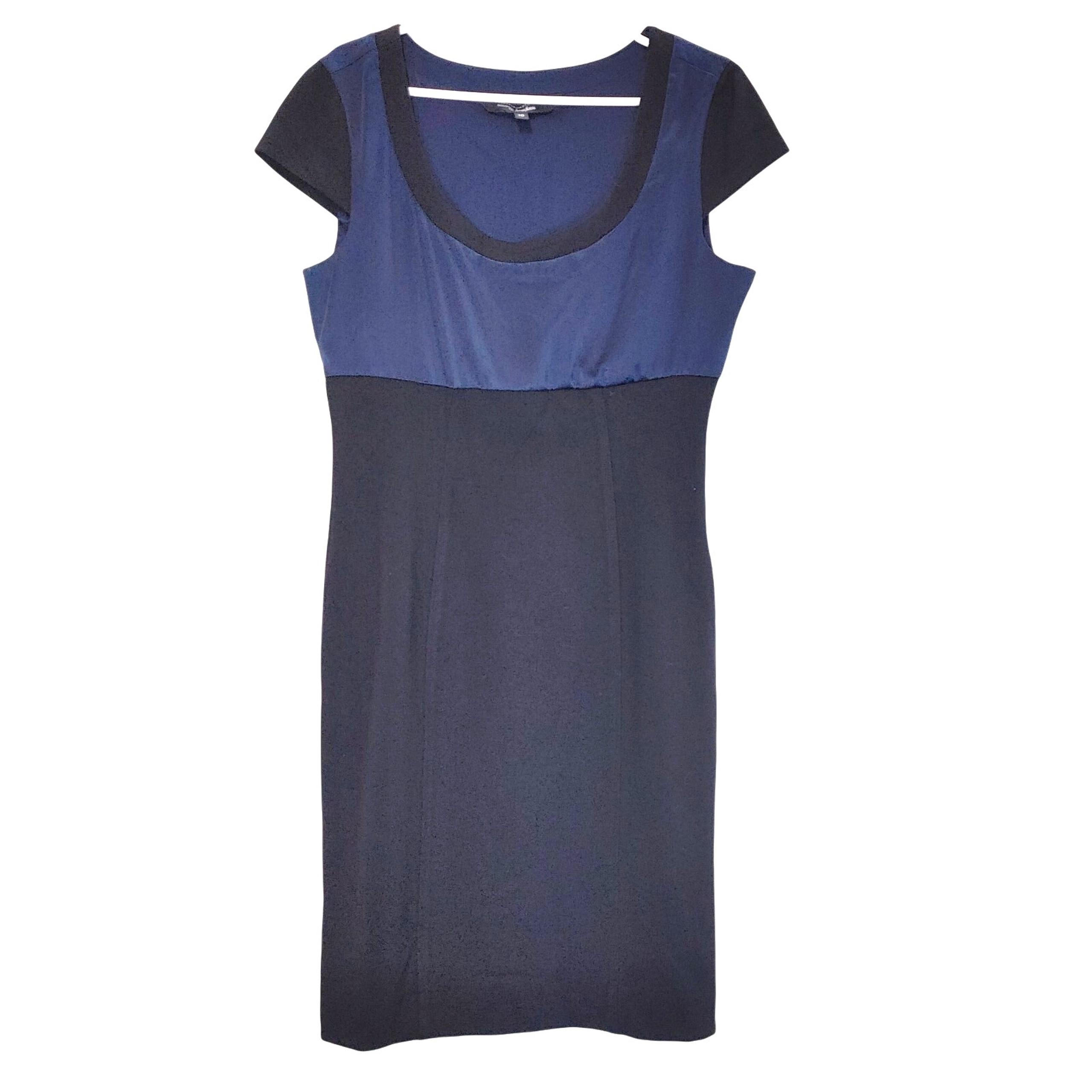 Diane Von Furstenberg Neiman Marcus Sheath Dress Scoop Neck Black Blue Womens 10