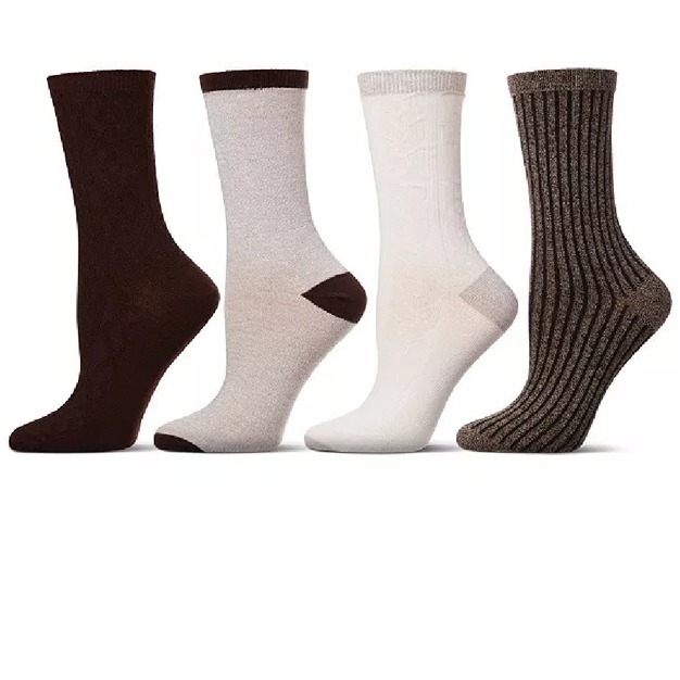 MeMoi Women's 4 Pair Pack Textured Buttersoft Crew Socks One SizeColor: Brown