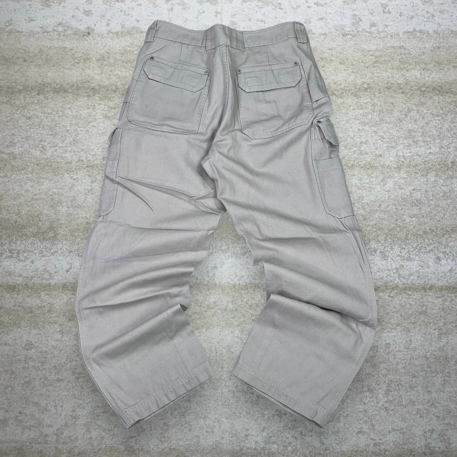 Duluth Trading Cargo Pants Tan Cotton Canvas Baggy Wide Leg Fit