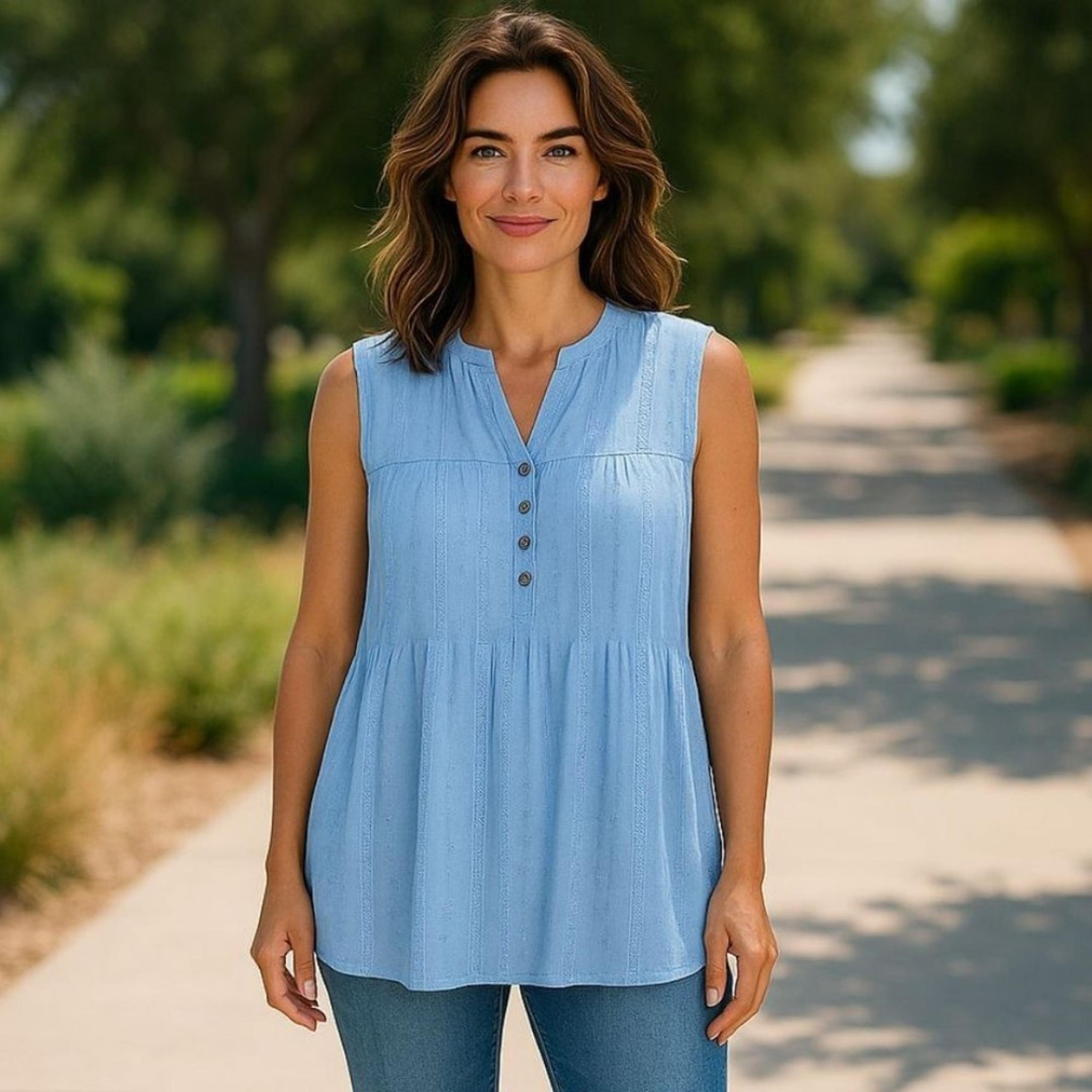 Cocomo Blue Sleeveless V-neck Sparkly Top