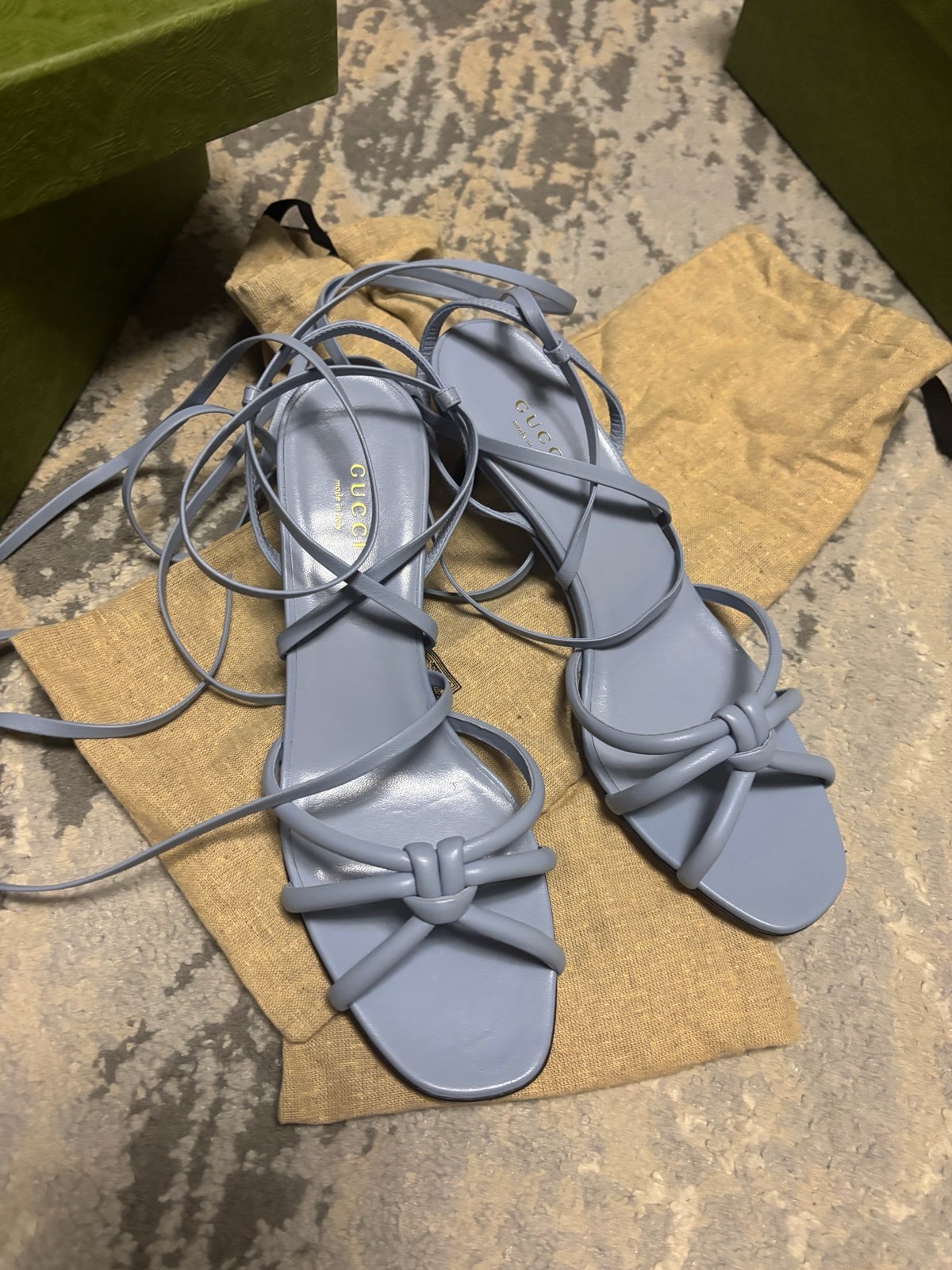 New Gucci Bamboo Strappy Leather Sandals EU 38 / US 8 Color Light Blue
