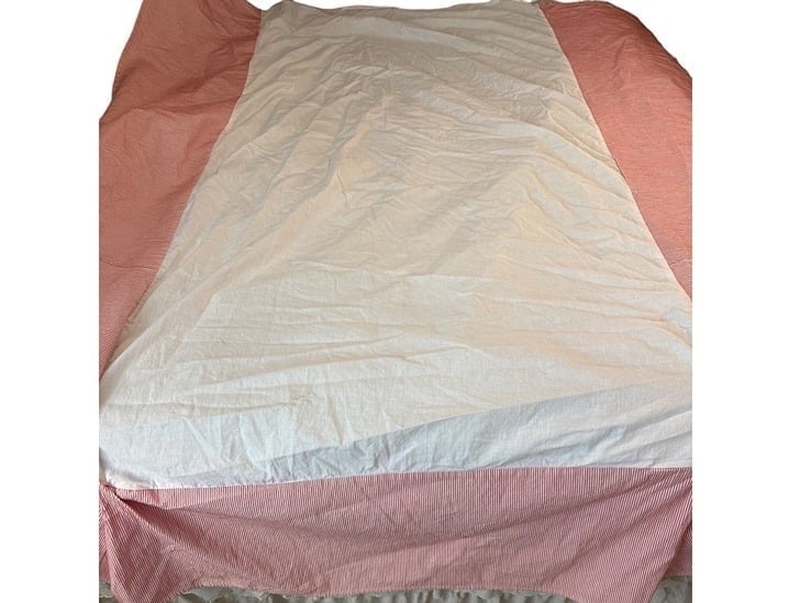 VTG Ralph Lauren Twin Striped Cotton Pleated Dust Ruffle Bedskirt Rustic Cottage